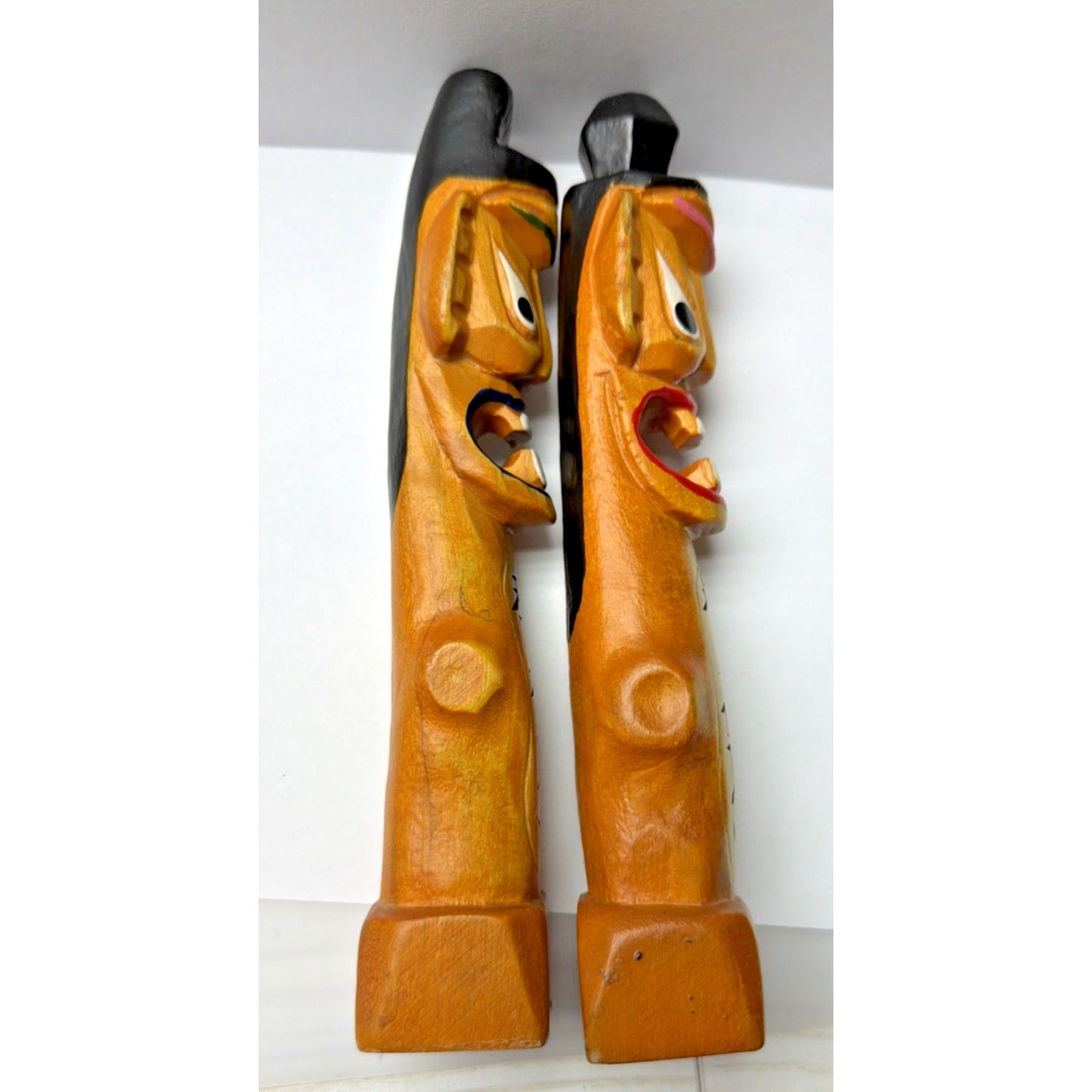 Korean Wood Jangseung Village Guardian Totem Poles Good Fortune Luck Figurines