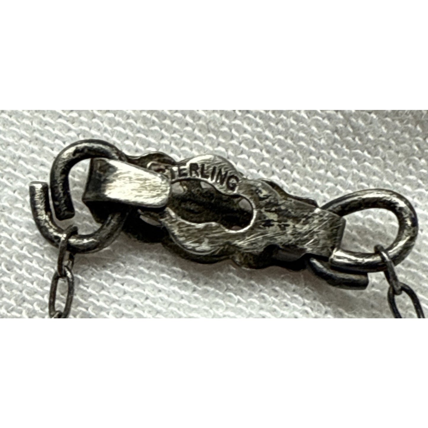 Art Deco Sterling Silver Abalone Blister Pearl Pendant Necklace Chain As Is