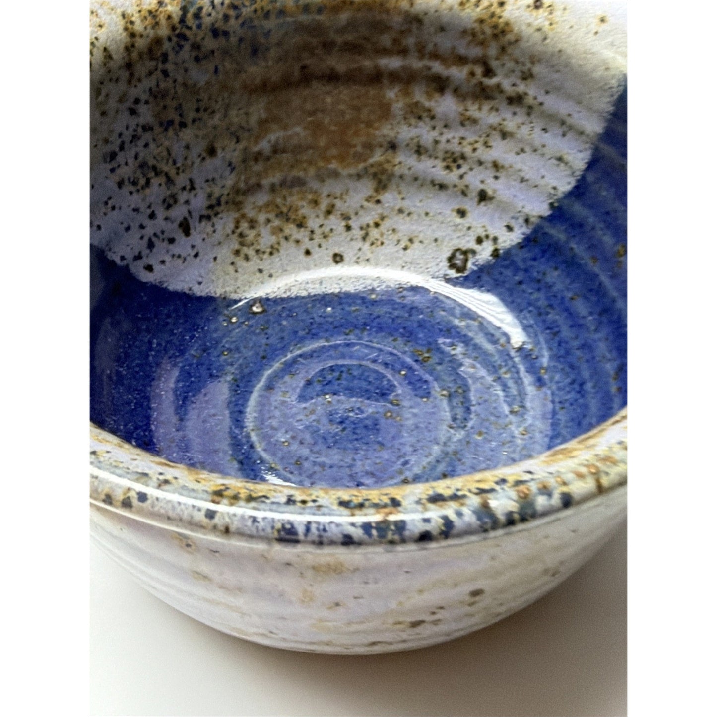Studio Art Pottery Stoneware Bowl Glazed Speckled Multicolor Blue