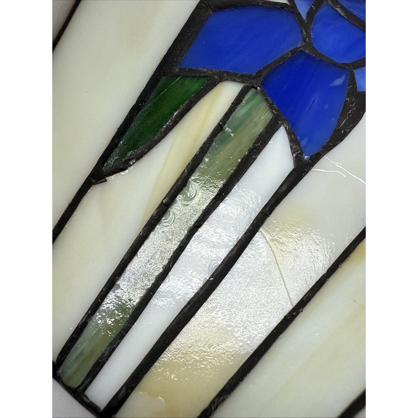 Stained Glass Iris Lily Flower Wall Sconce Light Lamp Shade Dark Blue Slag