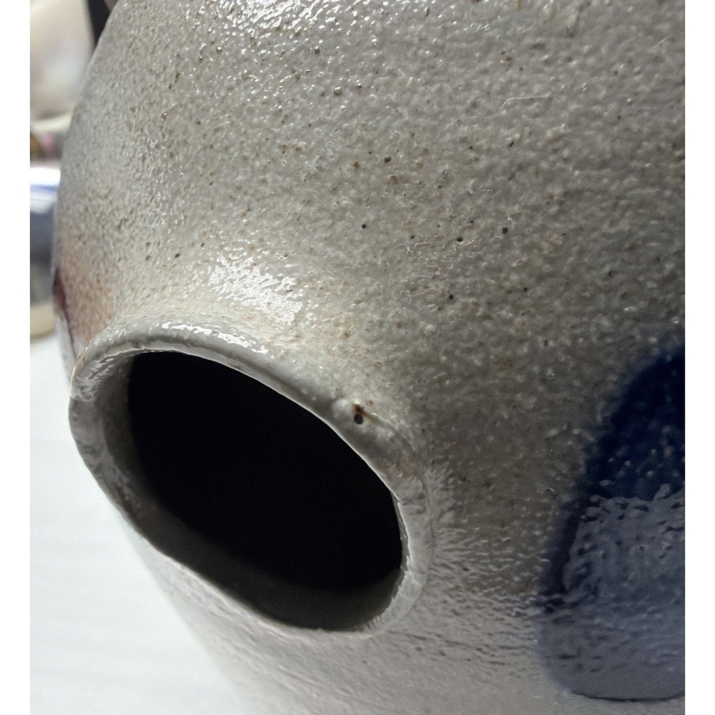 Vtg Rowe Pottery Works Salt Glazed Stoneware Jug Birdhouse Handles Bird House