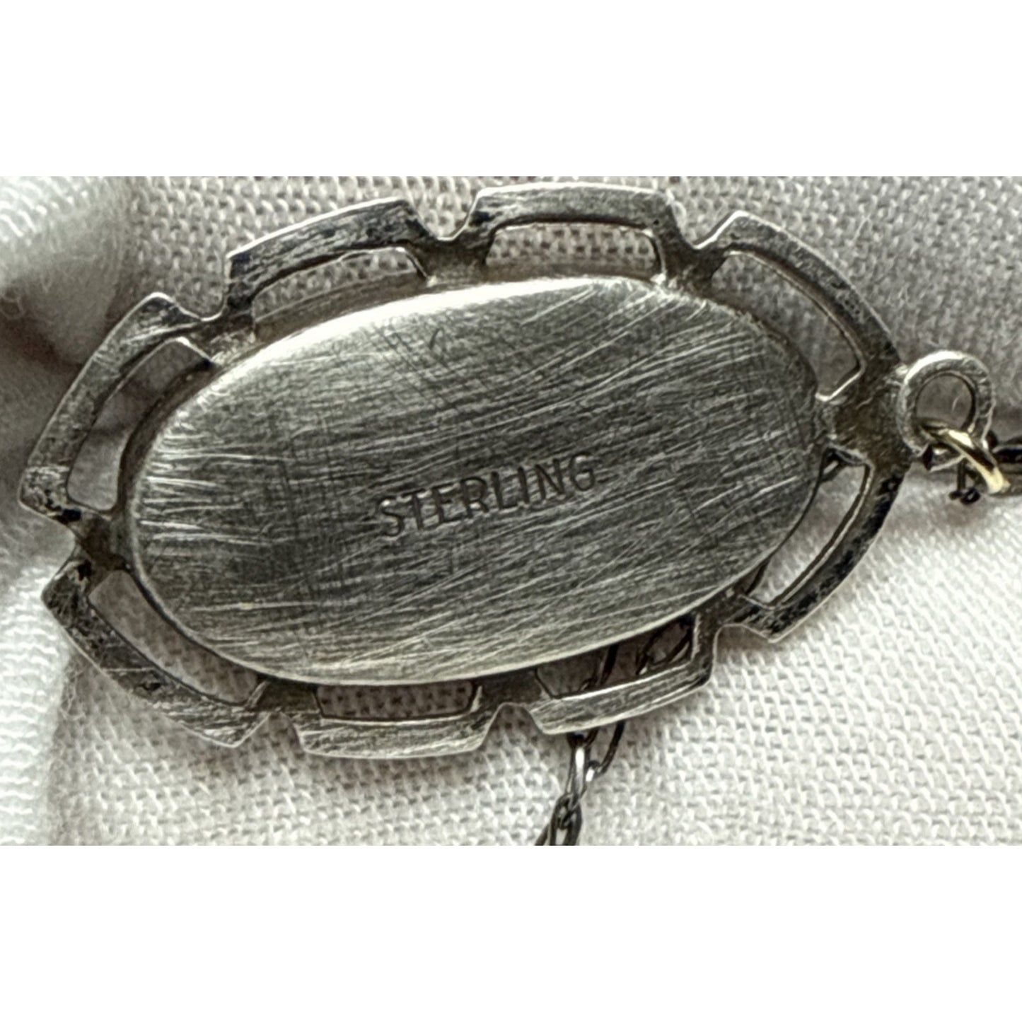 Art Deco Sterling Silver Abalone Blister Pearl Pendant Necklace Chain As Is