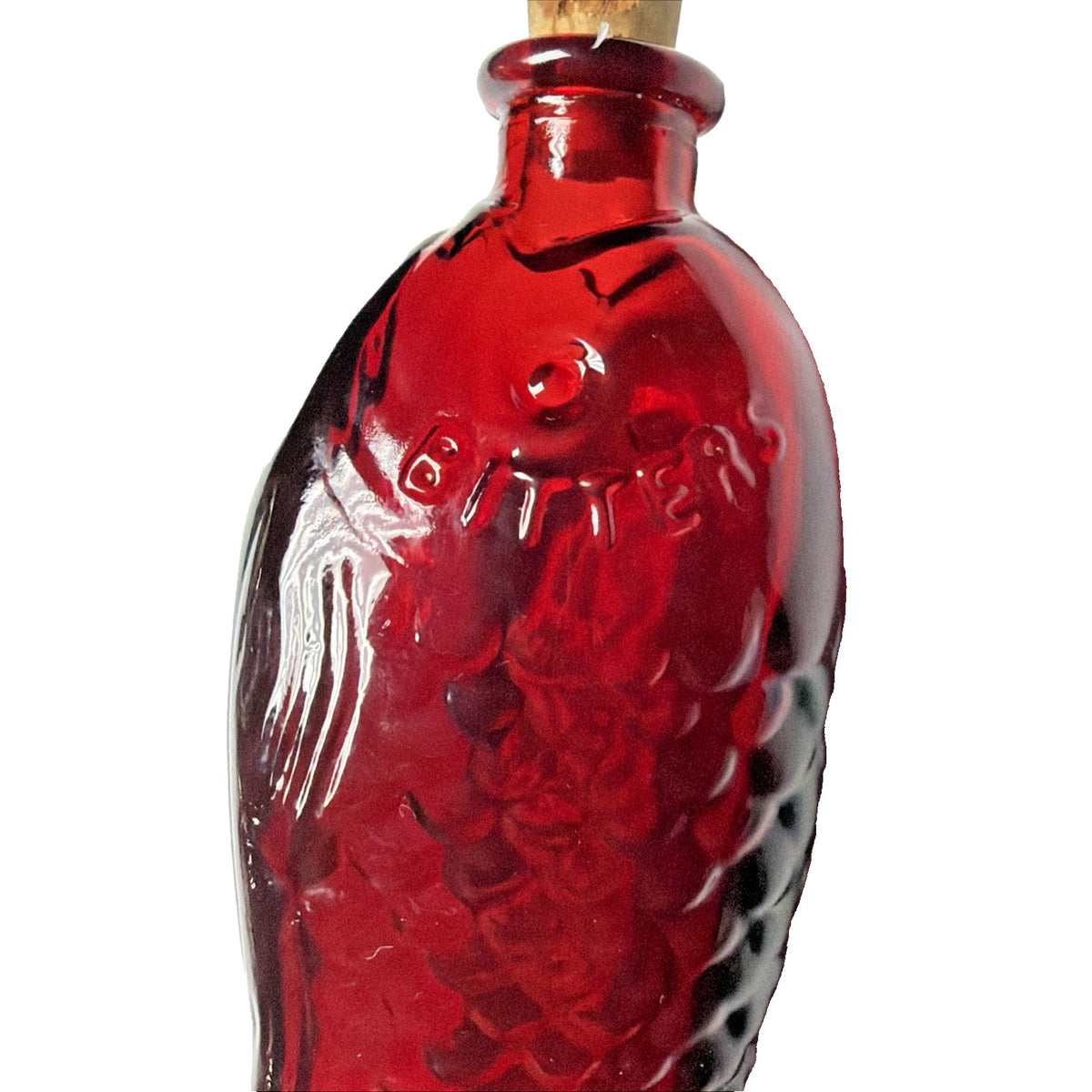 Vtg Wheaton Glass Doctor Fischs Bitters Ruby Red Glass Fish Mini Bottle Cork