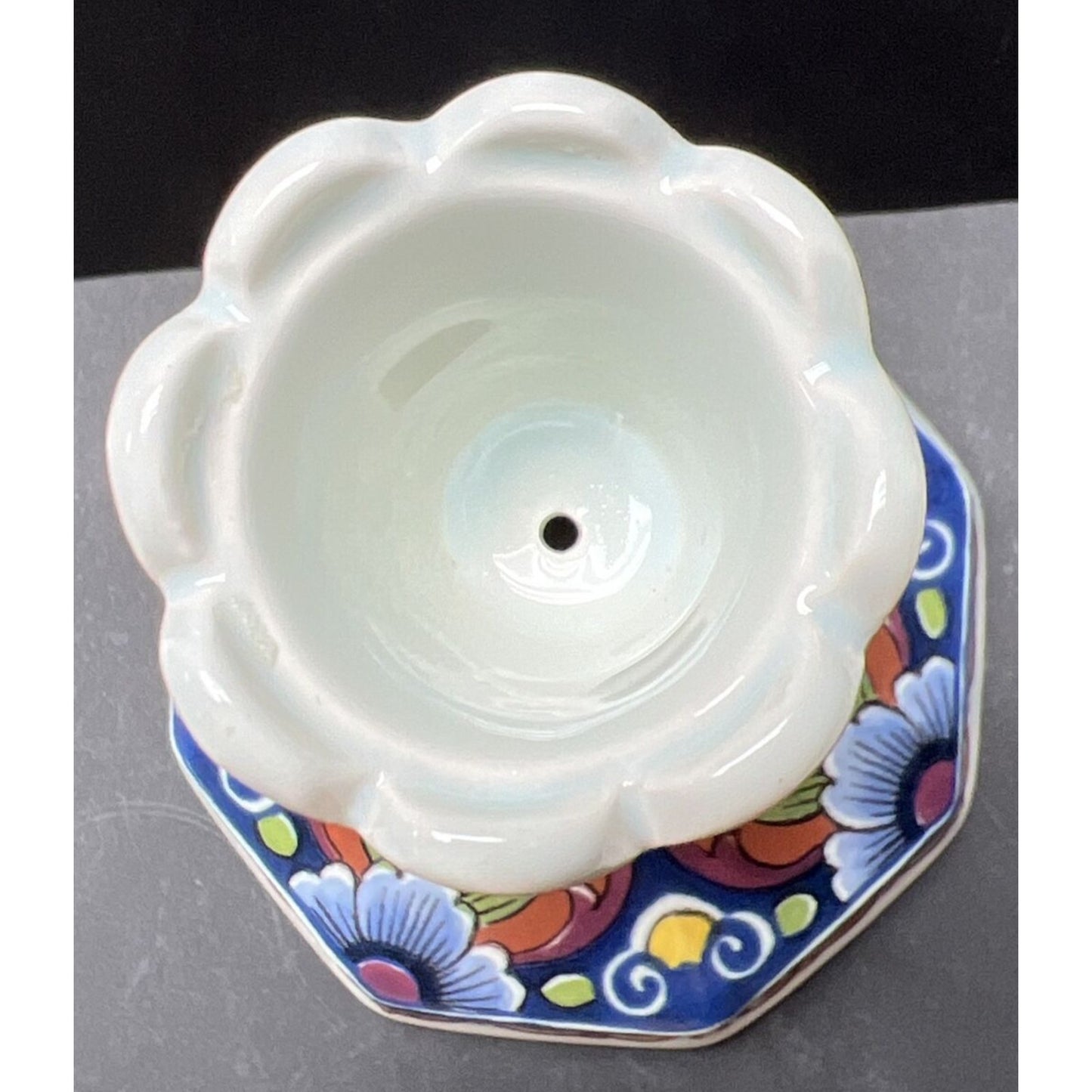 Vtg Oud Delft Holland 834/1 Candle Stick Holder Polychrome Floral Hand Painted