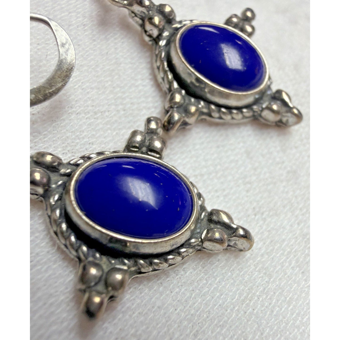 Vintage 5 Star Sterling Silver Southwest Cabochon Lapis Lazuli Dangle Earrings