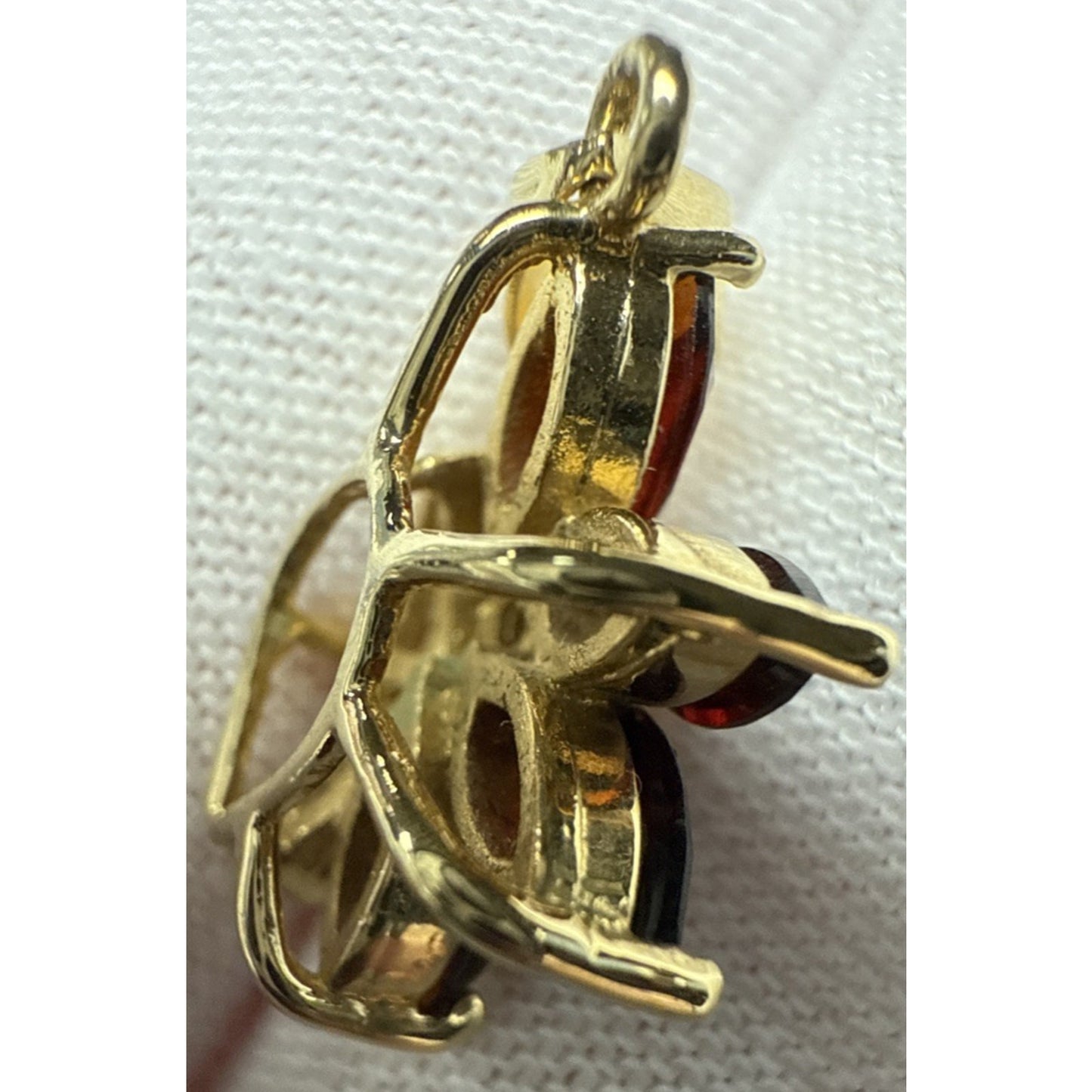 Vintage 10k Gold Plated Flower Cluster Pendant Charm Ruby Garnet Crystal As-Is