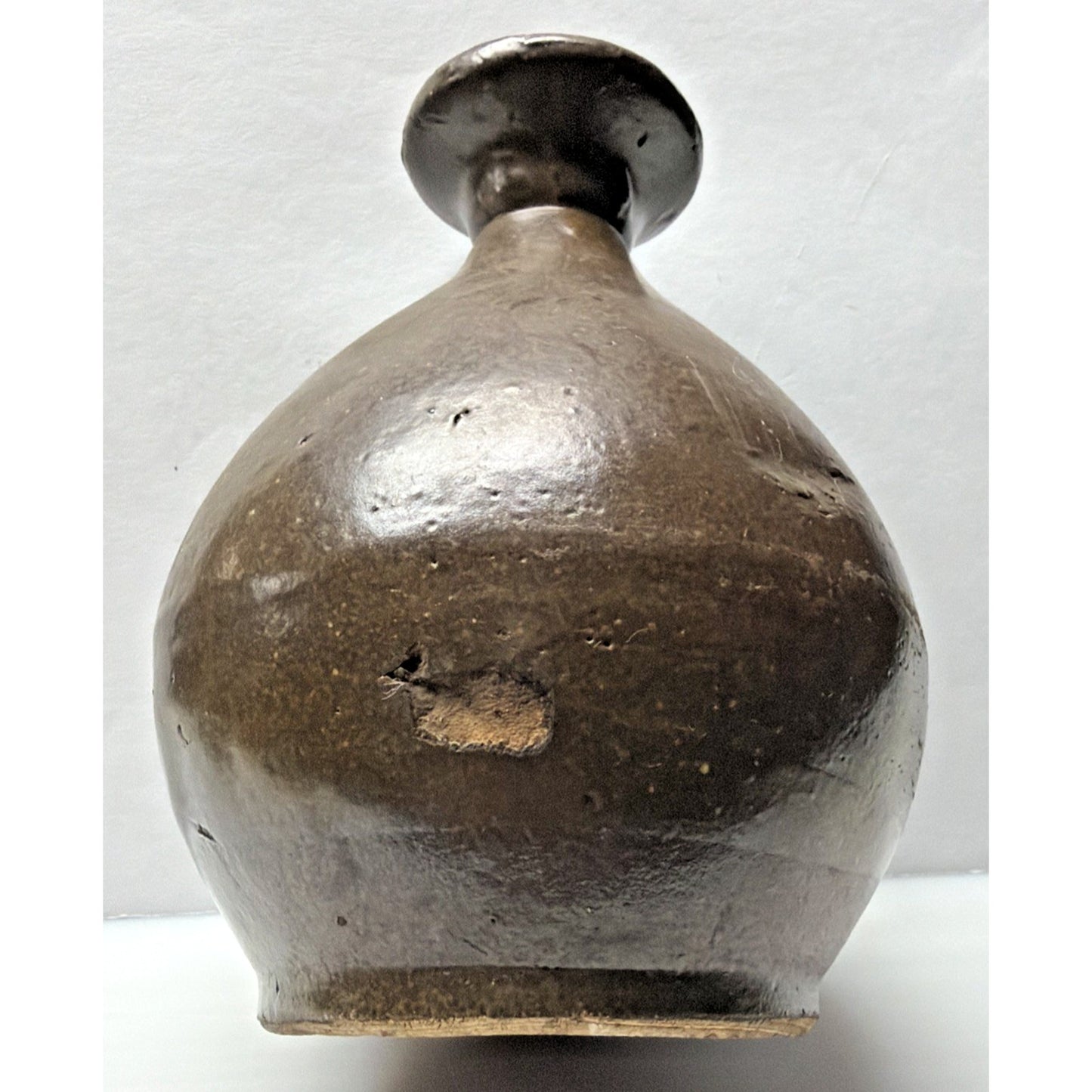 Antique Qing Dynasty Stoneware Rice Wine Dark Brown Glazed Jug Vase Bottle China