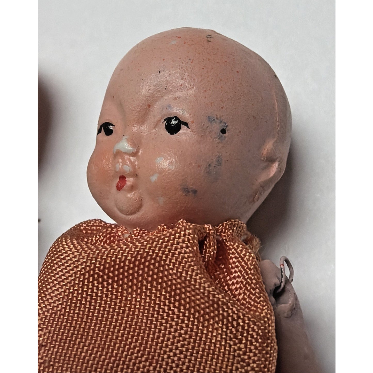 Old Lot of 4 Bisque Porcelain Baby Dolls Miniature Jointed Arms Dresses As Is