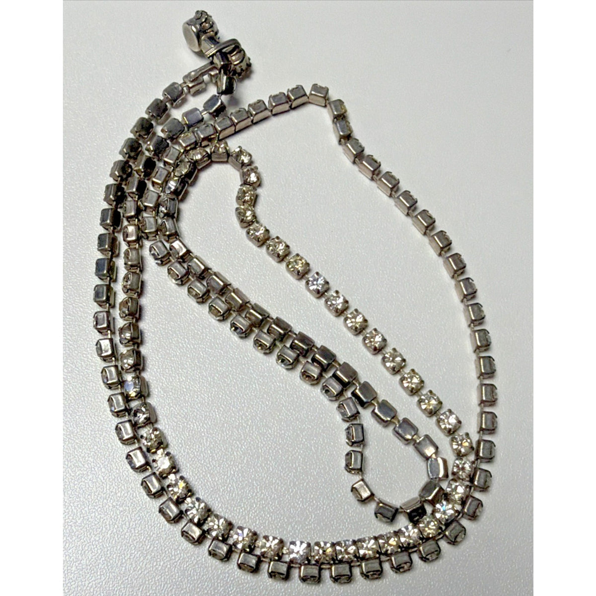 Vtg Rhinestone Tennis Cup Chain Necklace Belt Silver Tone Endless Opera Flapper