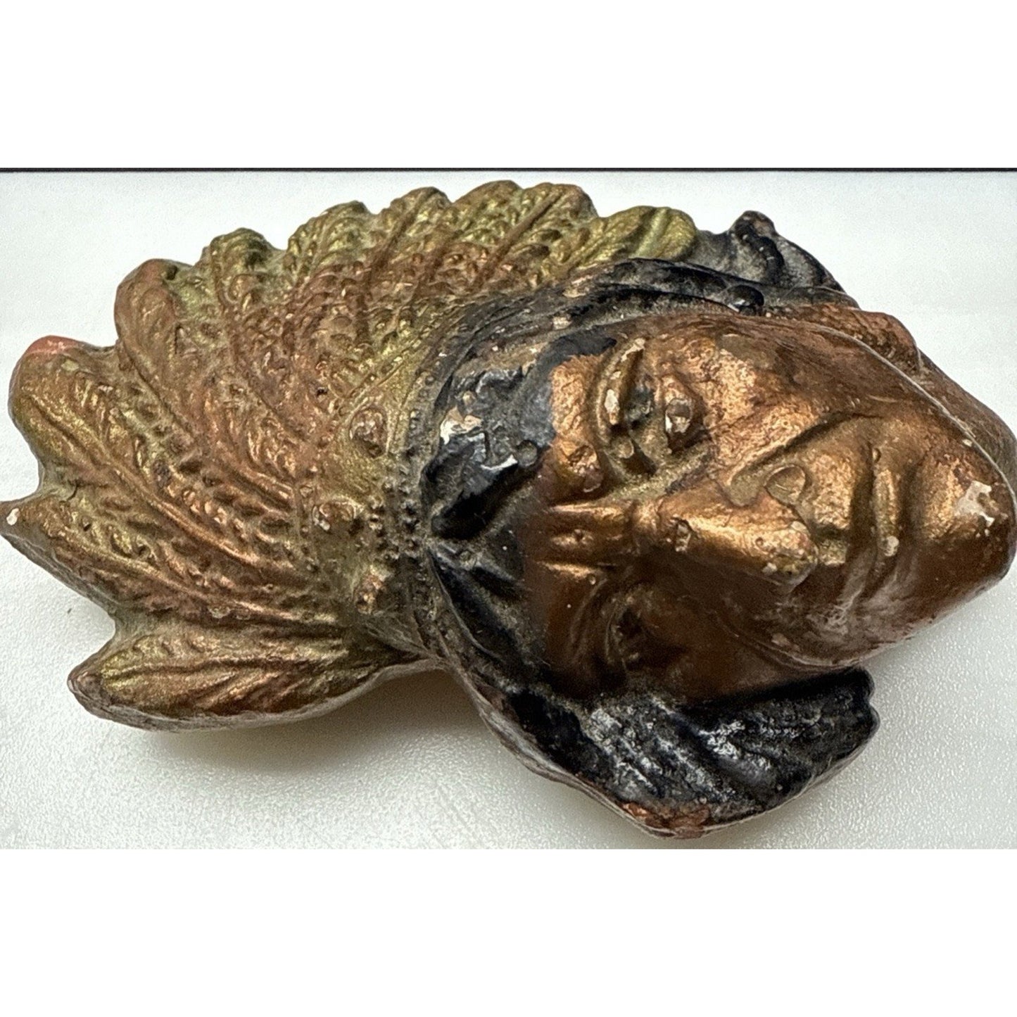 Lot of 2 Native American Indian Chief Head Chalkware Wall Hanging Plaques As Is