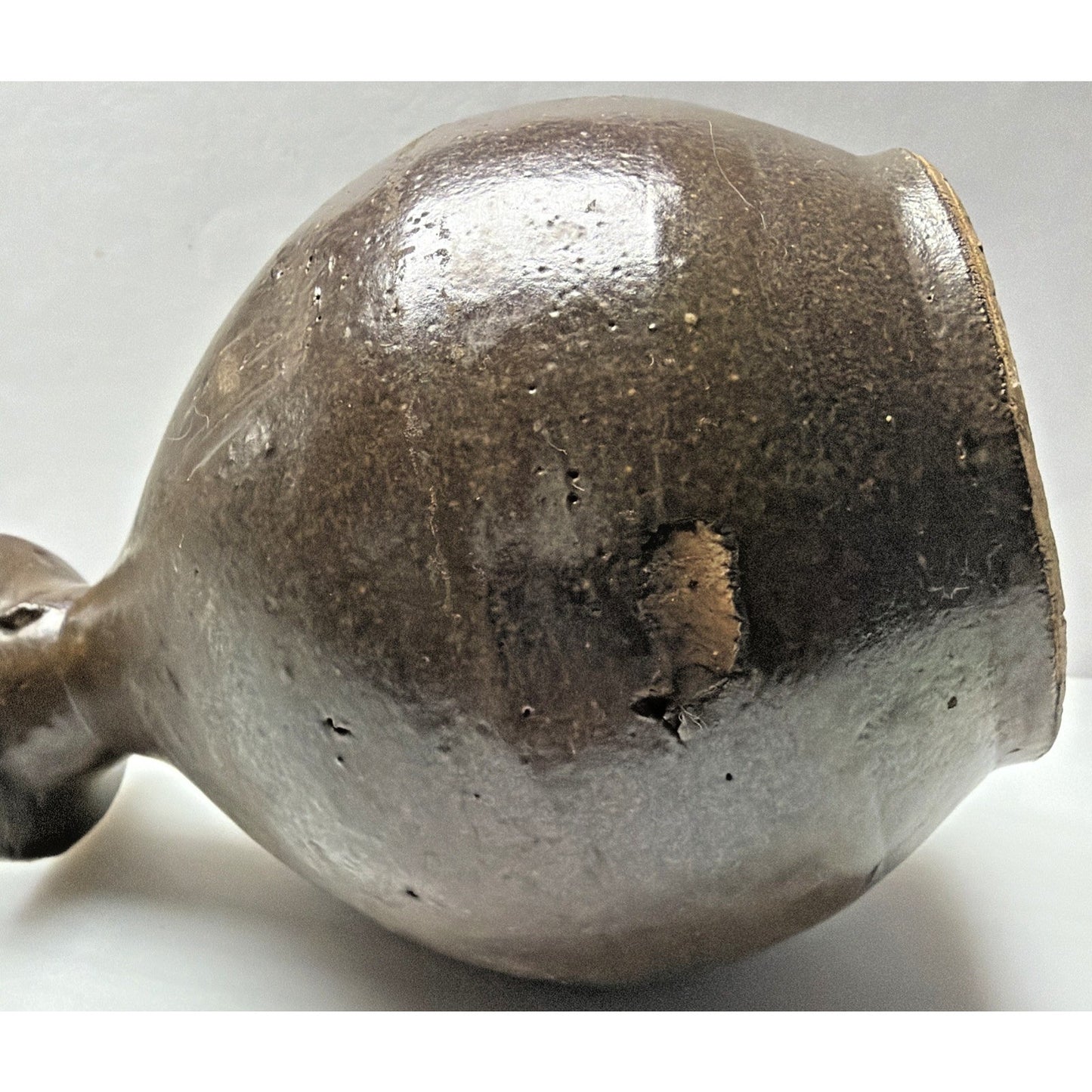 Antique Qing Dynasty Stoneware Rice Wine Dark Brown Glazed Jug Vase Bottle China