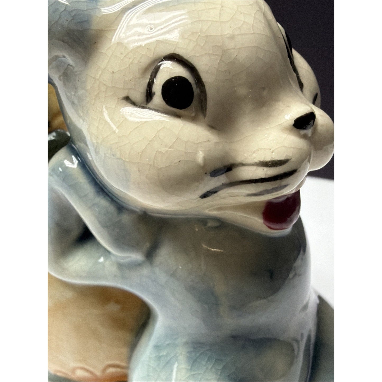 Vintage MK Japan Anthropomorphic Bunny Rabbit Ceramic Barrel Egg Vase Easter