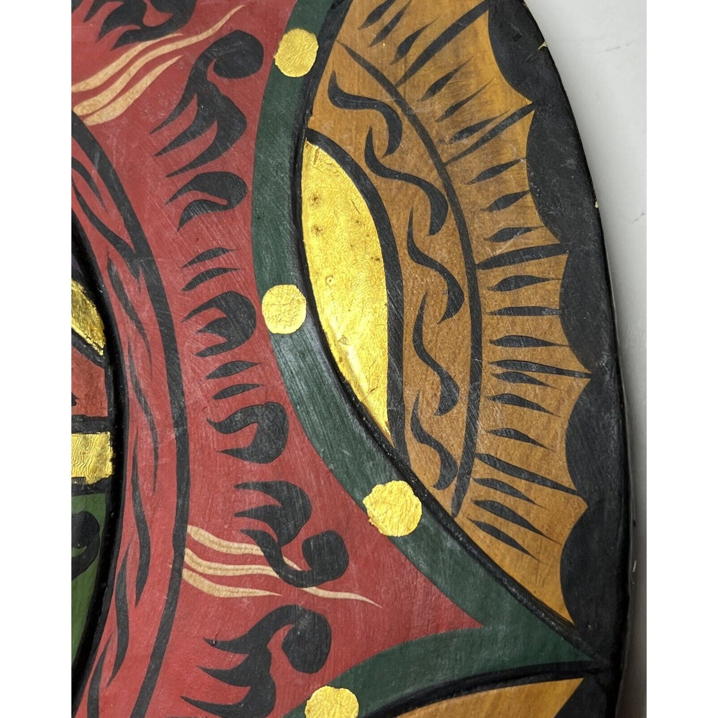 Vintage Folk Art Wood Carved Sun Face Mask Tribal Hand Painted Large