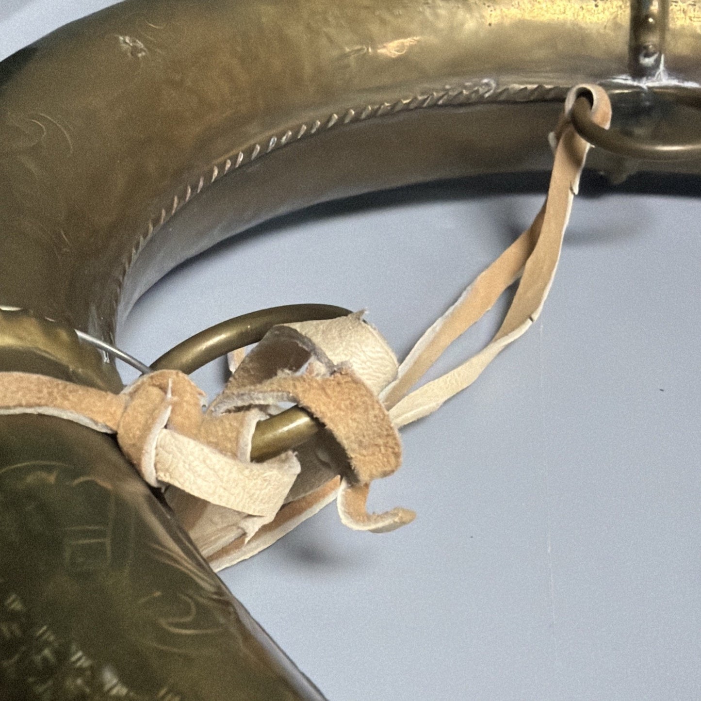 Antique Moroccan Brass Steel Black Powder Horn Flask Shot Strap As Is