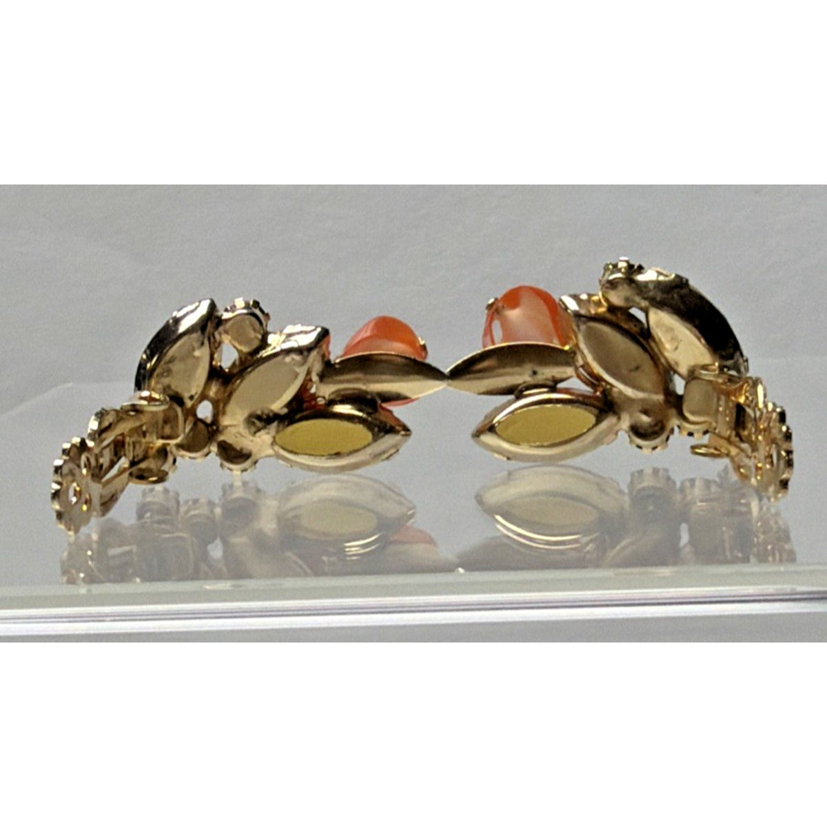 Vintage Yellow Amber Topaz Rhinestone Art Glass Window Bead Givre Clip Earrings