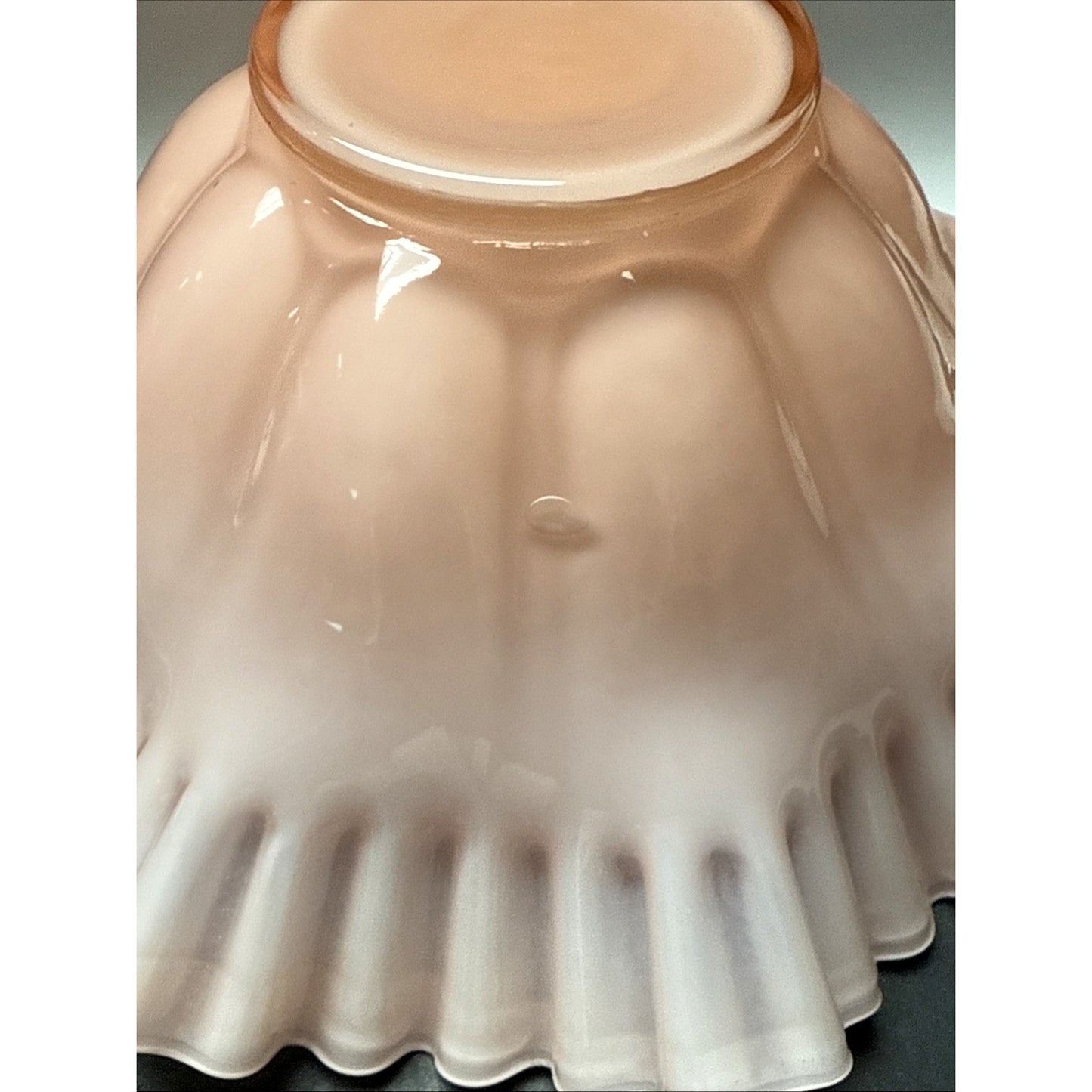 Vintage Fenton Glass Rose Overlay Pink Melon Bowl Crimped Wavy Edge