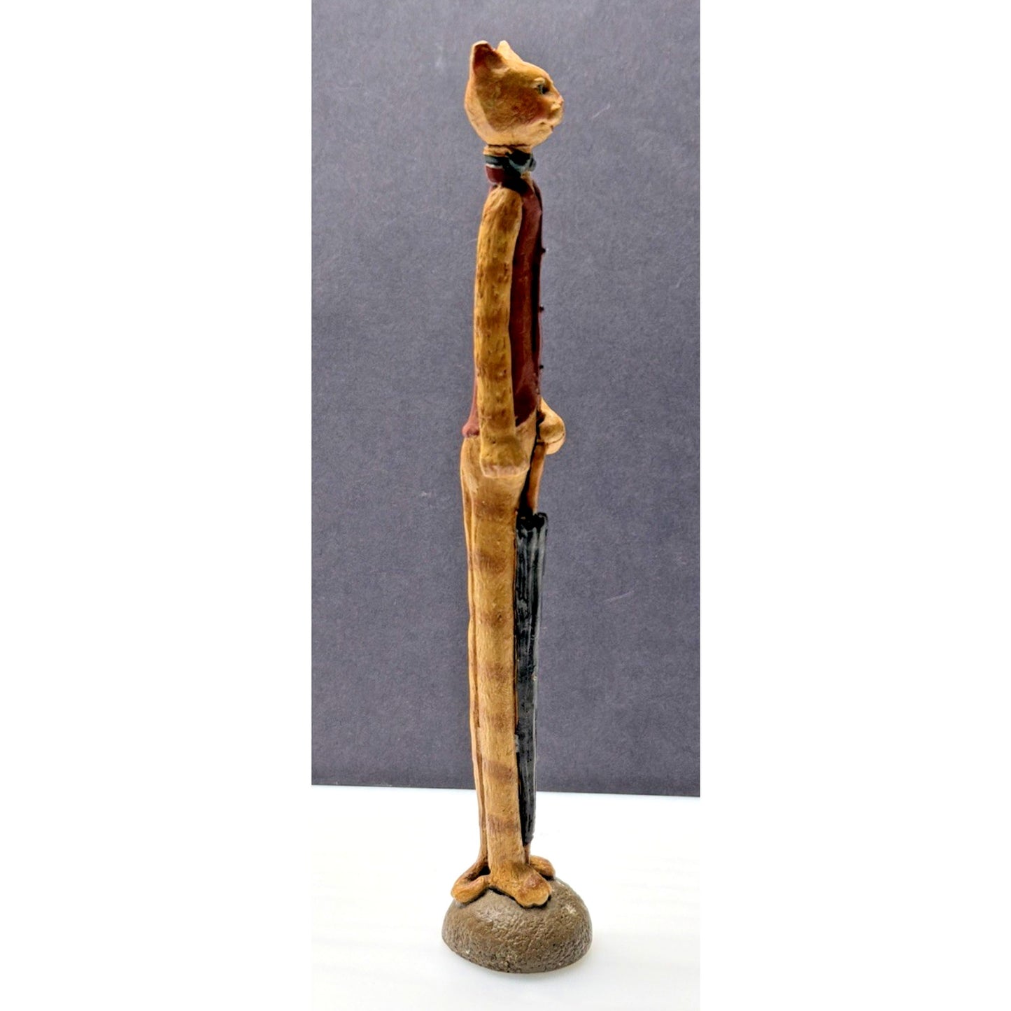 Vintage Folk Art Jim Shore Pencil Cat Man With Umbrella JS As Is