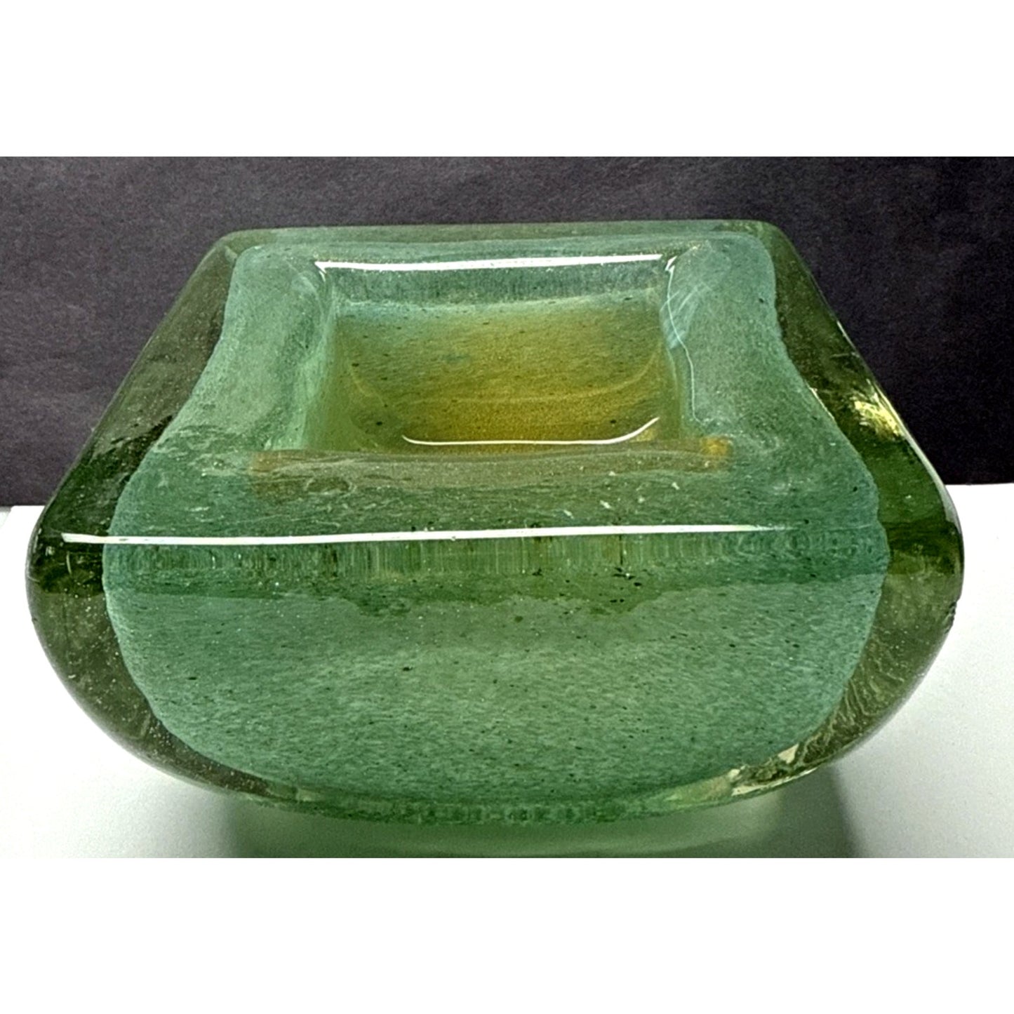 MCM Barovier Toso Eugenio or Aborigeni Art Glass Square Bowl Ashtray Gold Jade