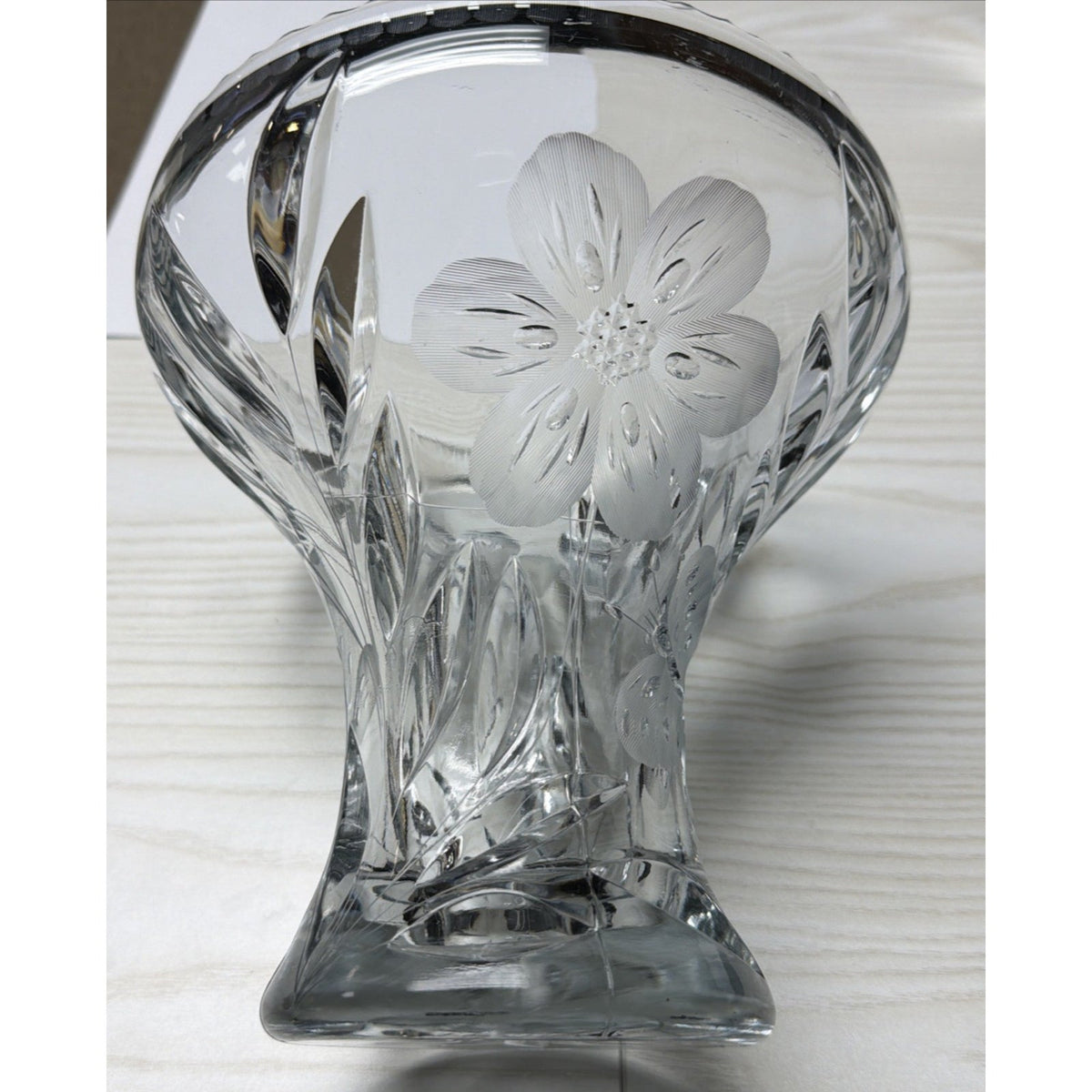 ABP Pairpoint Glass Cut Crystal Murillo Butterfly Daisy Vase Corset Trumpet Flar