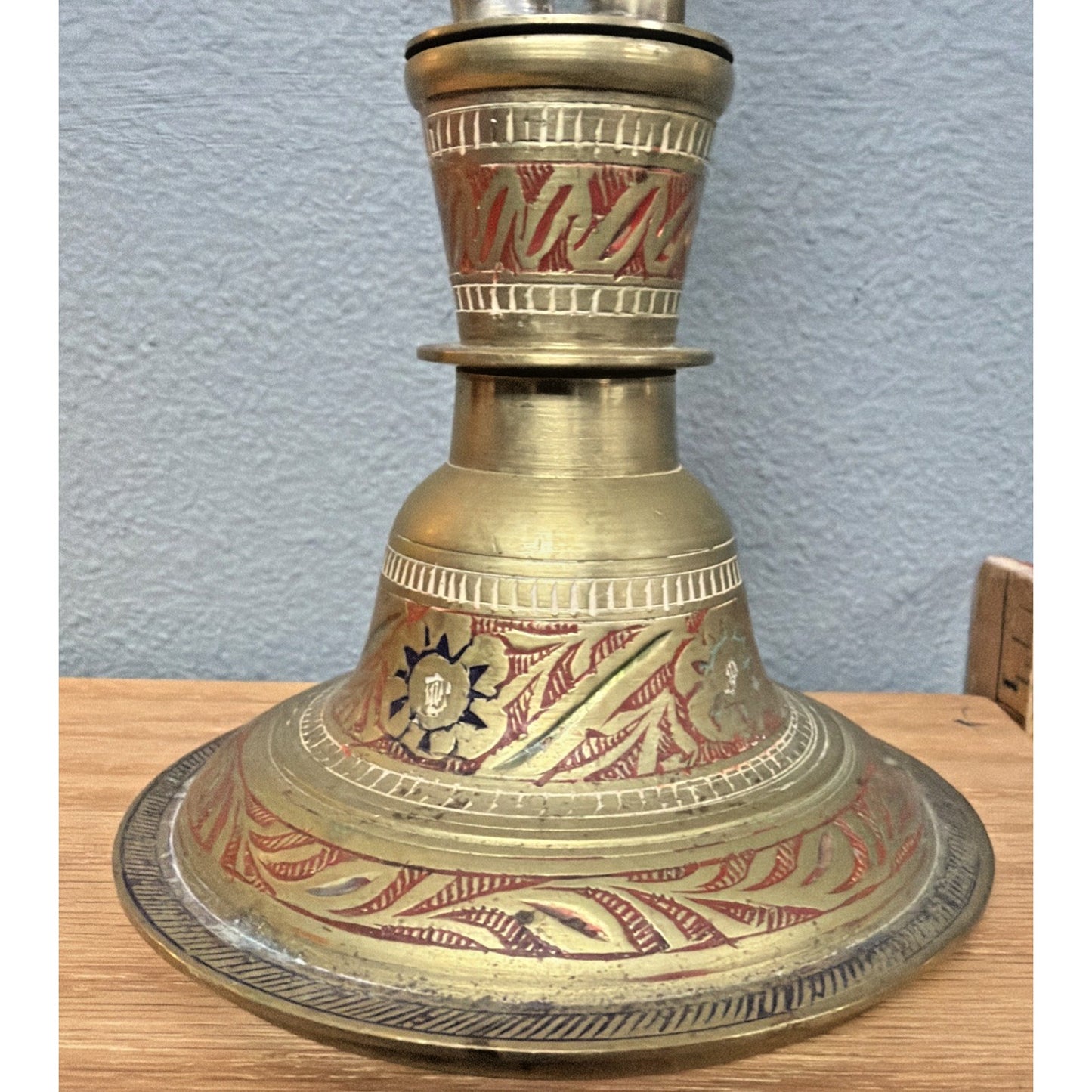 Vintage Etched Floral Brass Hookah Wrapped Hose As Is