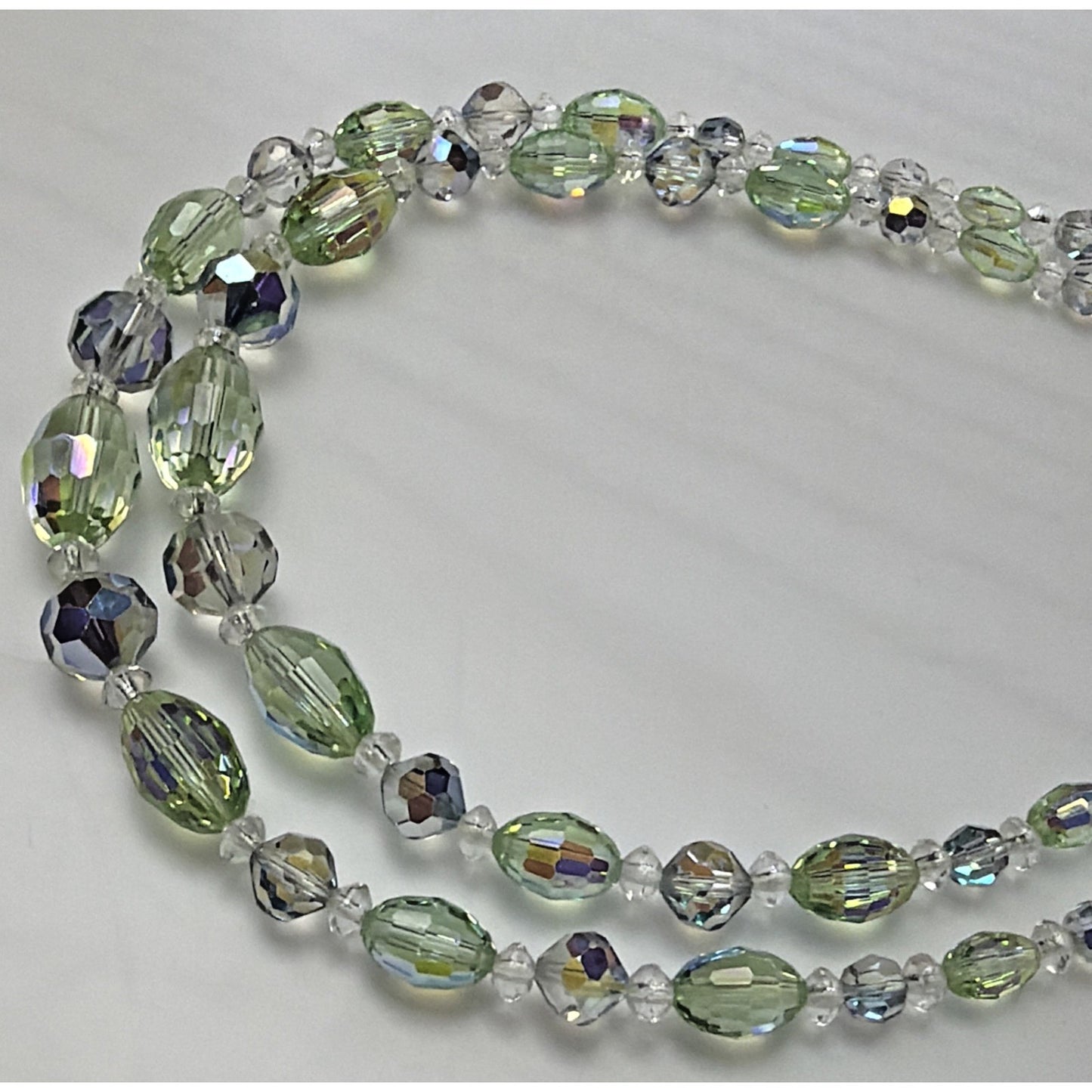 MCM Faceted AB Crystal Peridot Double Strand Necklace Rhinestone Hook Choker