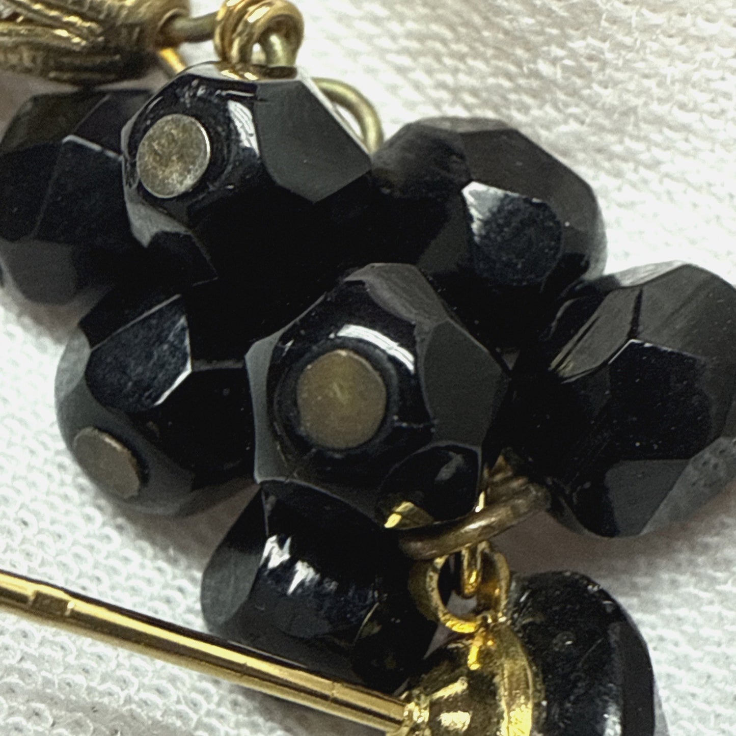 Vtg Black Faceted Glass Cluster Dangle Drop Earrings Disco Ball Rhinestone As-Is