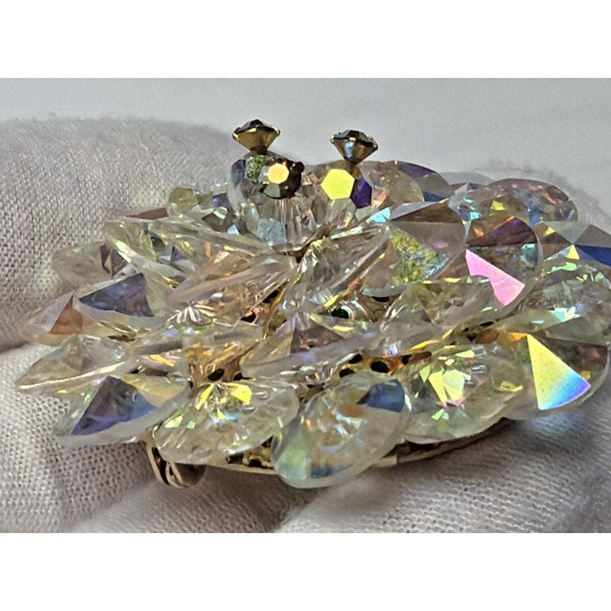 Vintage AB Crystal Faceted Rhinestone Brooch Rivoli Beaded