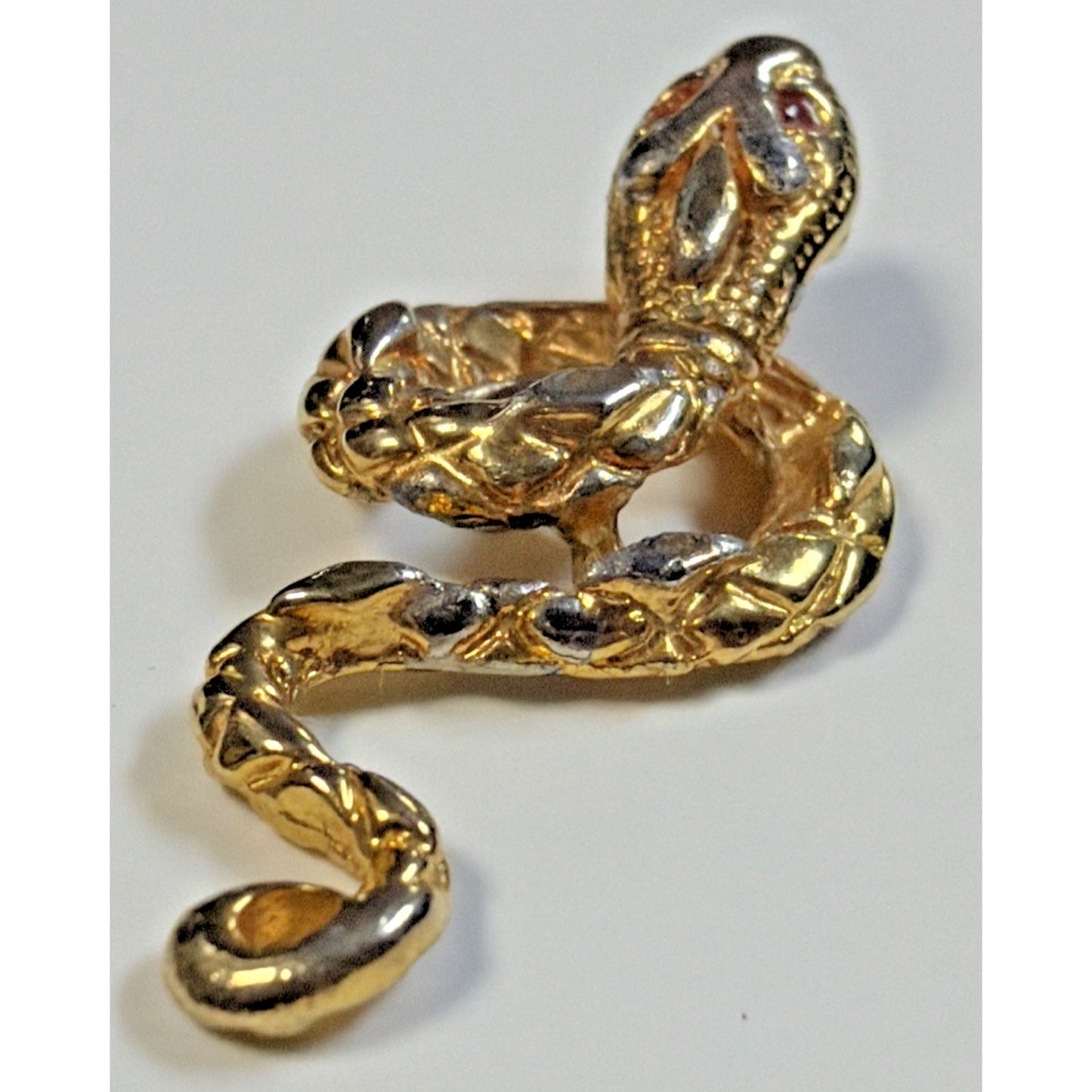Vtg Coiled Snake Serpent Pendant Charm Open Mouth Ruby Eyes Gold Tone Infinity