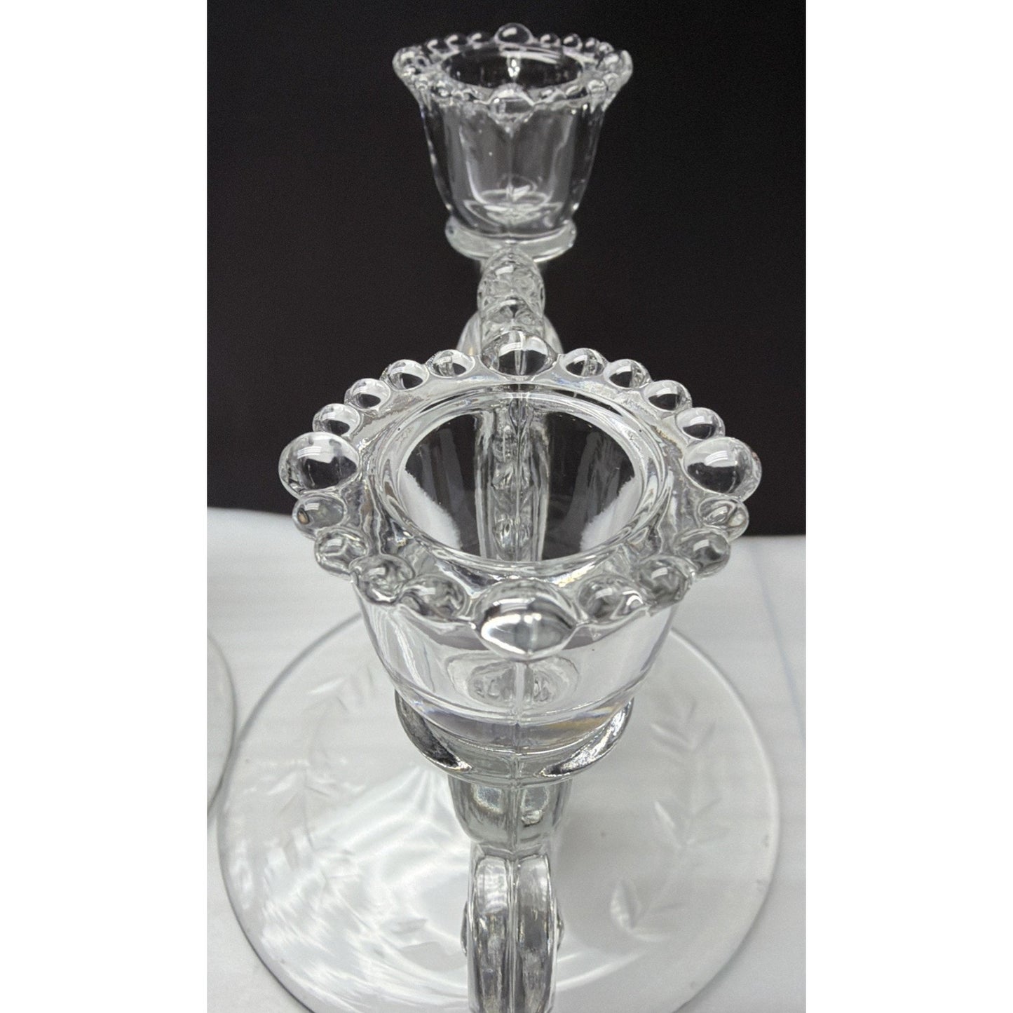 Vtg Lot of 2 Paden City Glass #555 Vermillion Mr B Candle Stick Holders Pillar