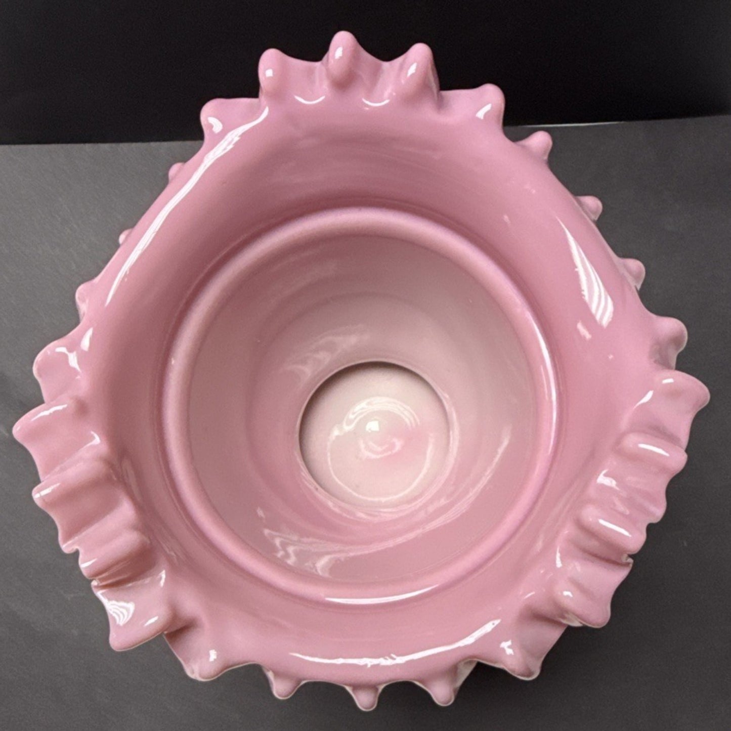 Victorian Peach Blow Vase Bowl Crimped Edge Enameled Floral Footed Signed As-Is