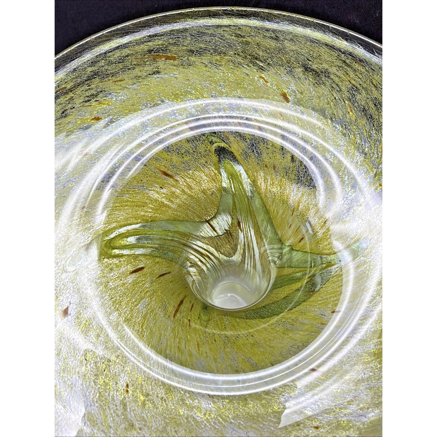 Art Nouveau Kralik Art Glass Marine Green Gold Iridescent Combed Feather Vase