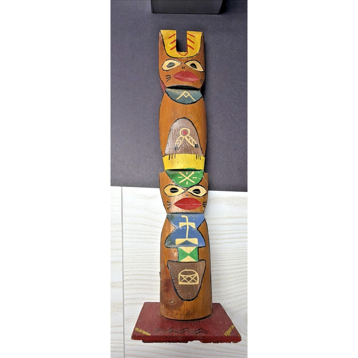 Old Hand Carved Painted Totem Pole Stacked Native Southwest As Is