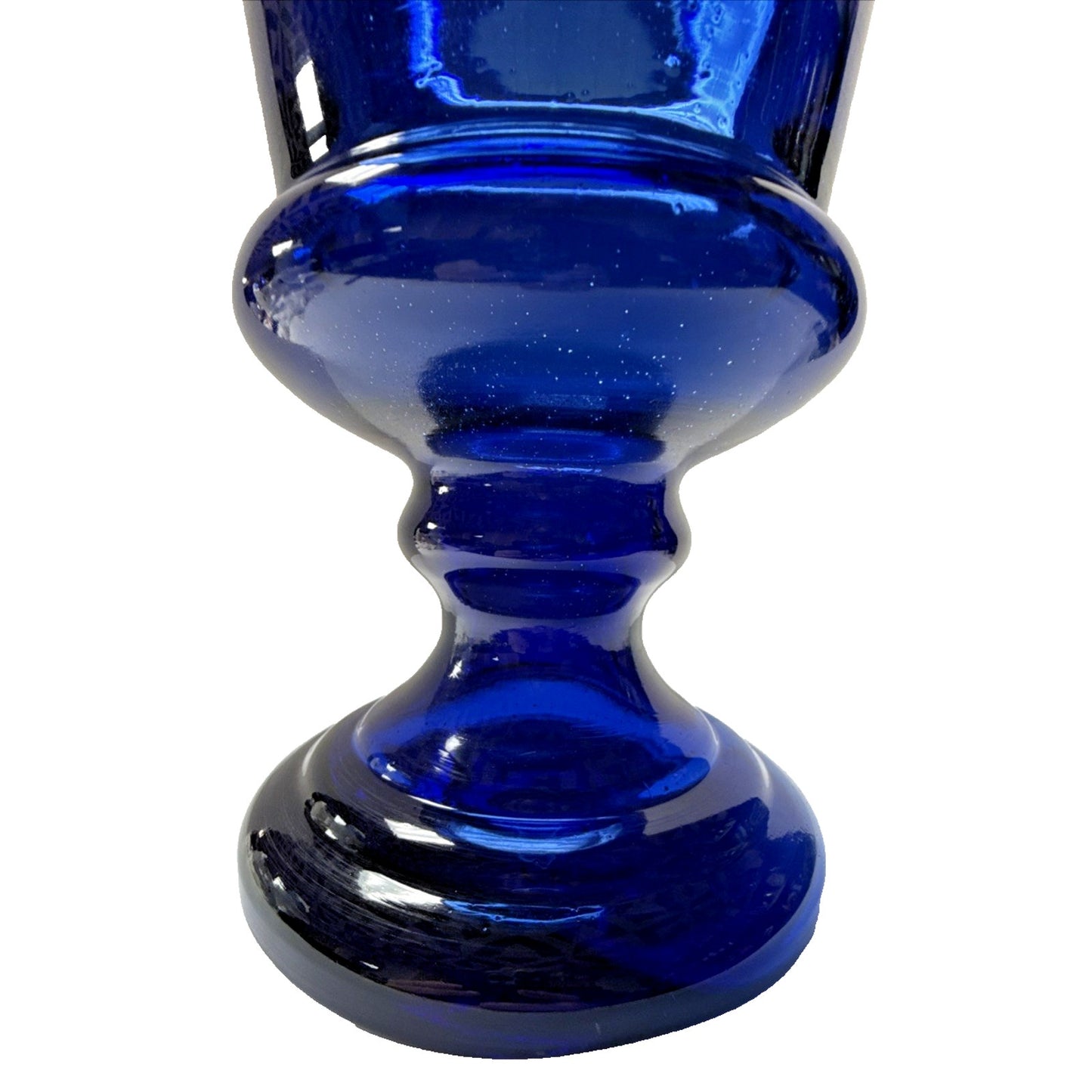 MCM Czech Bohemian Cobalt Blue Blown Glass Vase Urn Trophy Style Footed As Is