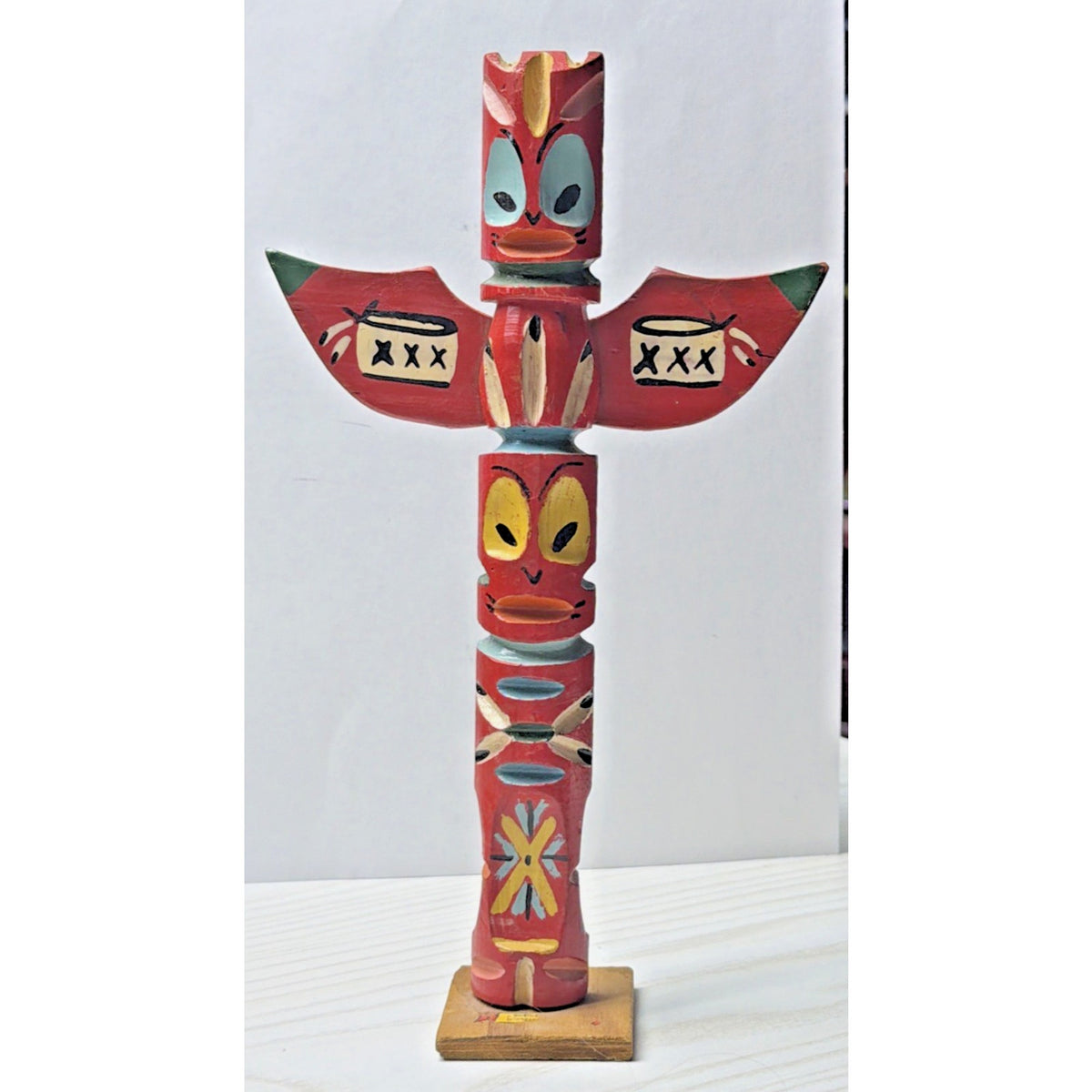Vintage Native American Wood Carved Totem Pole Hand Painted As Is