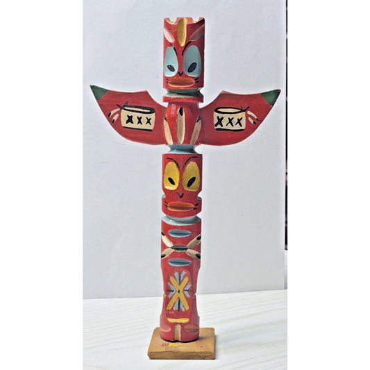 Vintage Native American Wood Carved Totem Pole Hand Painted As Is