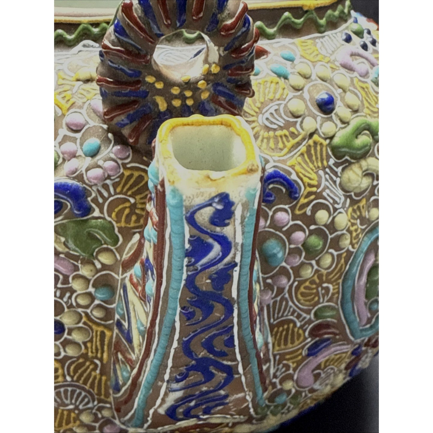 Antique Japanese Satsuma Teapot Beaded Moriage Ornate As-Is No Lid