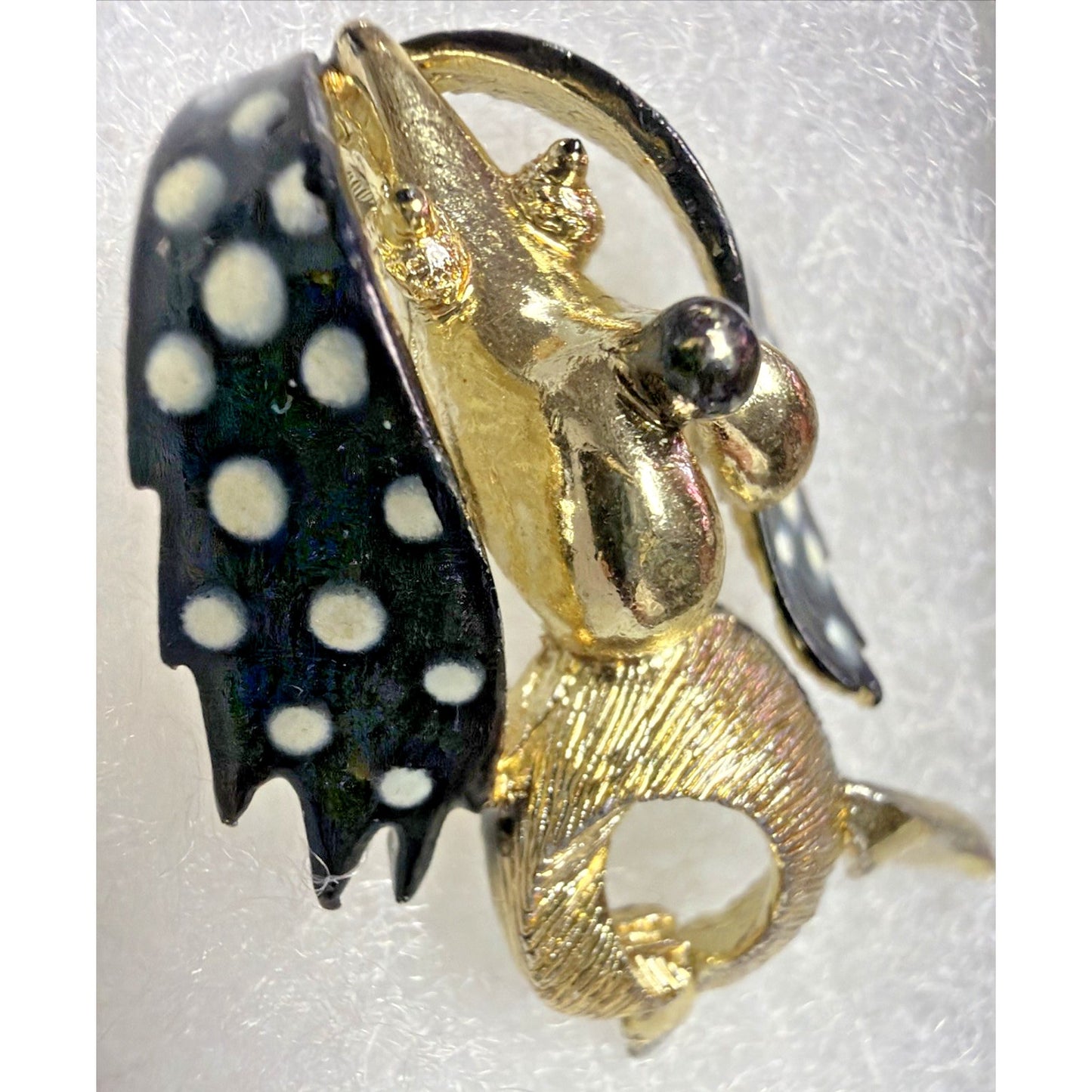 Vtg Gold Tone Metal Prancing Dancing Poodle Dog Brooch Polka Dot Painted Enamel