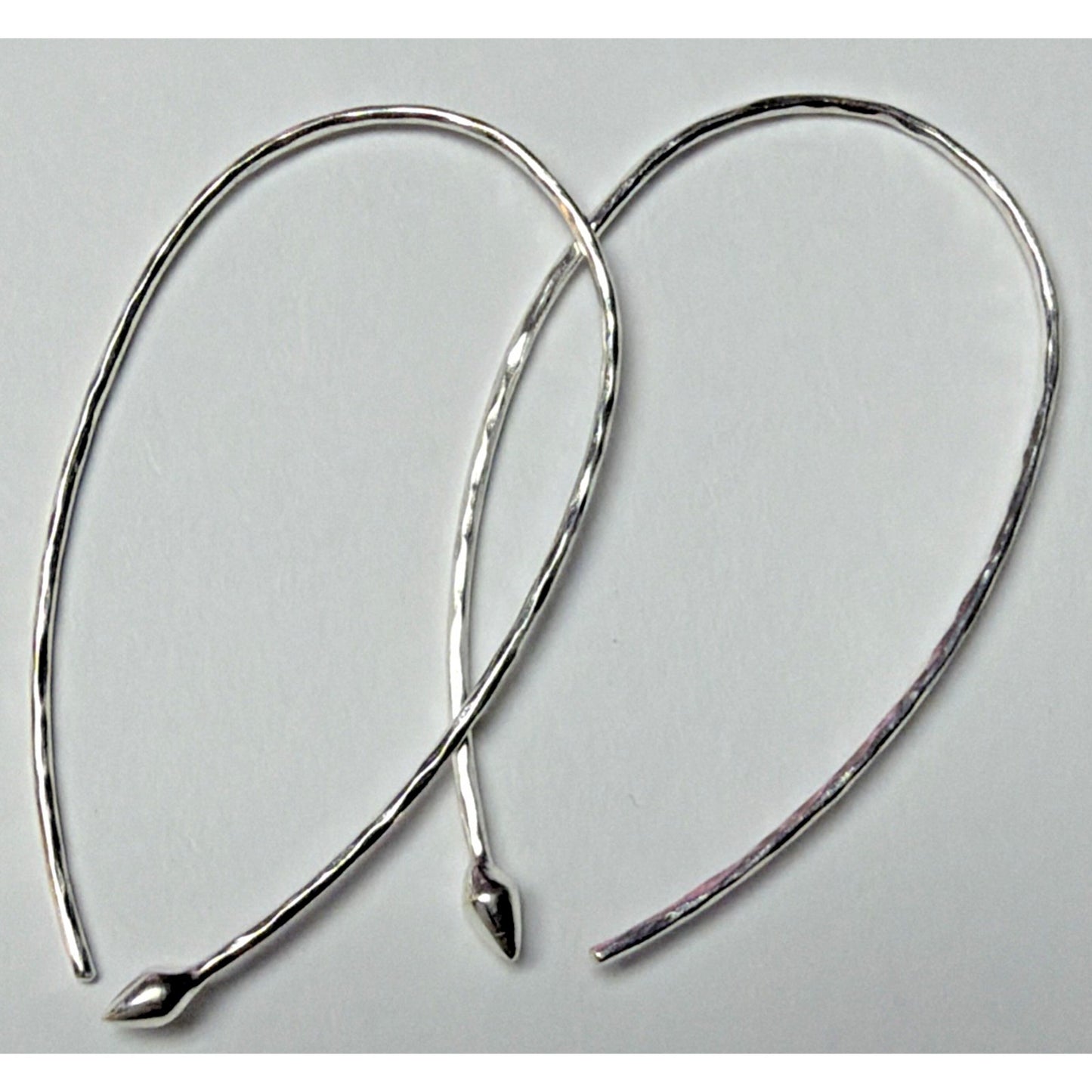 Minimalist Sterling Silver Hammered Teardrop Hoop Threader Long Earrings