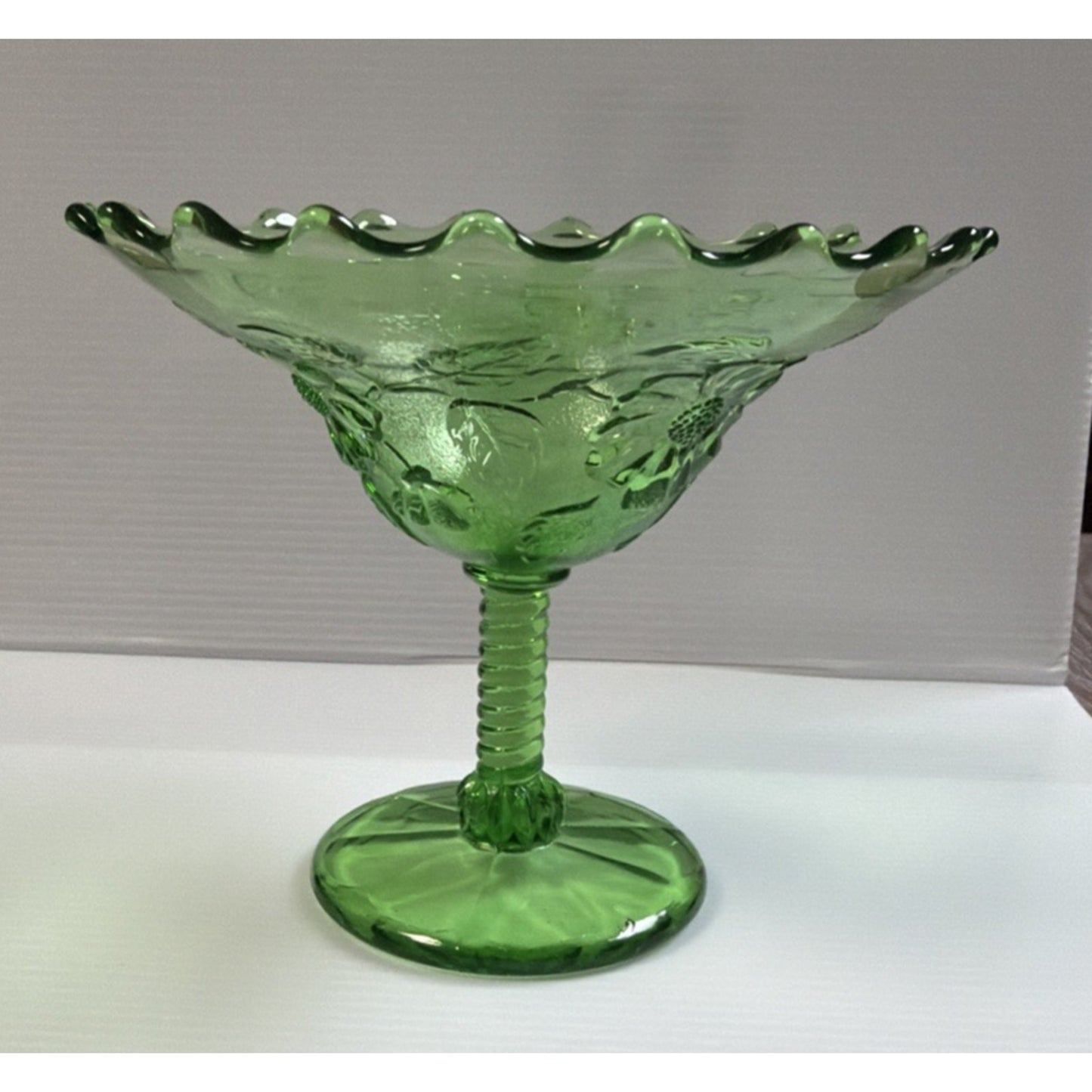 Old Northwood Glass Wild Flower Green Footed Compote Candy Dish