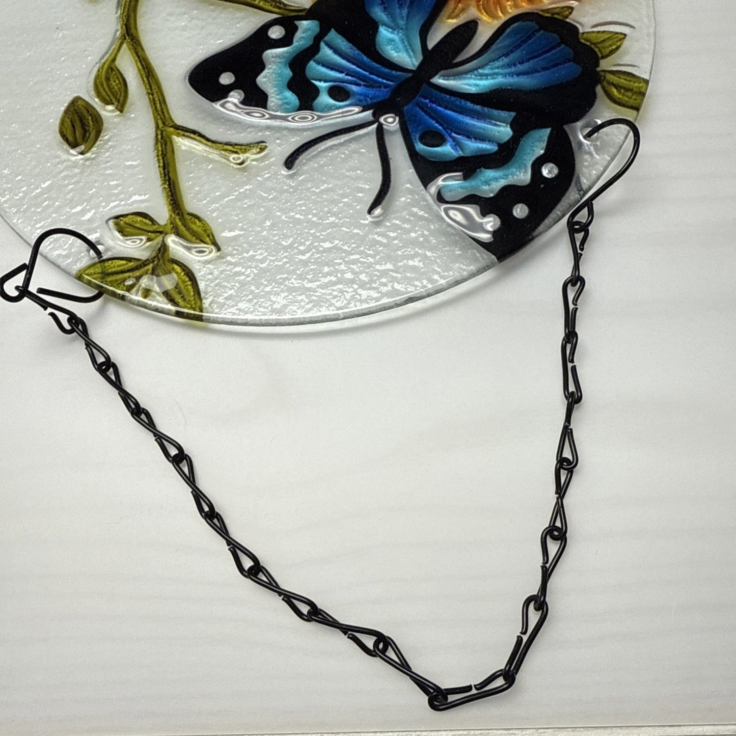 Stained Glass Painted Butterfly Sunflower Suncatcher Rimless Hanging Glass