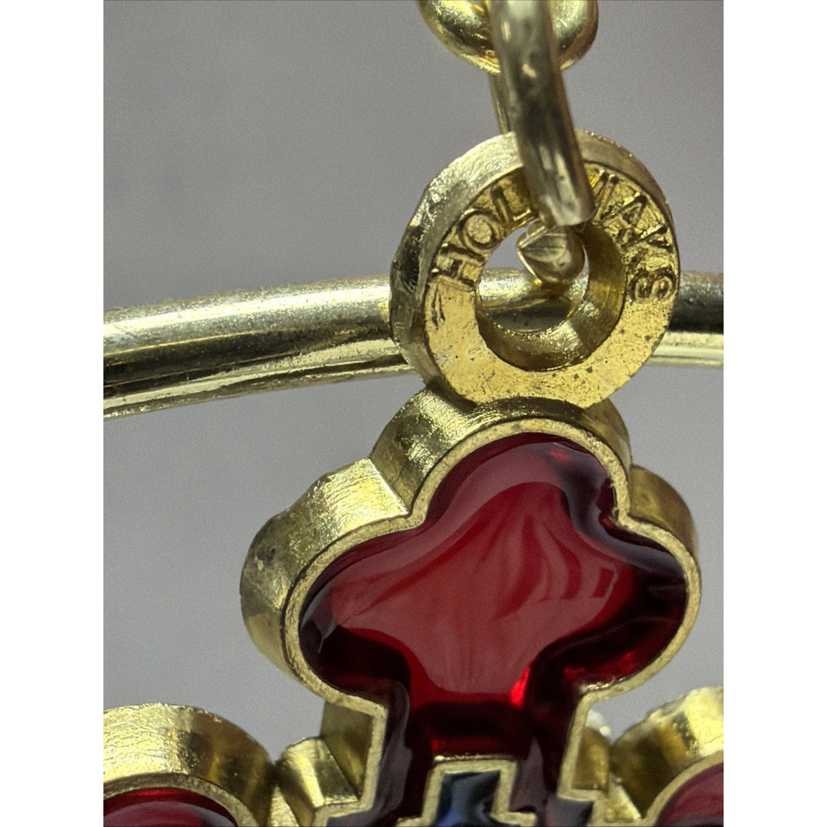 Vtg Holovaik Religious Orthodox Enamel Cross Chain Pendant Gold Tone Red Black