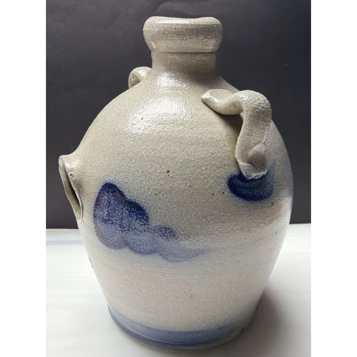 Vtg Rowe Pottery Works Salt Glazed Stoneware Jug Birdhouse Handles Bird House