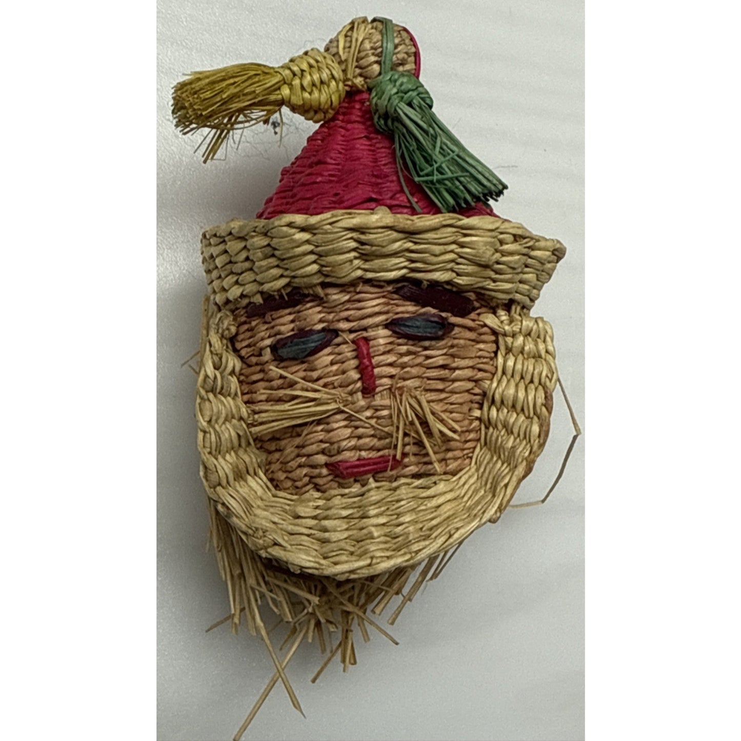 Vintage Santa Christmas Ornament Woven Straw Wicker Bells Peruvian As-Is