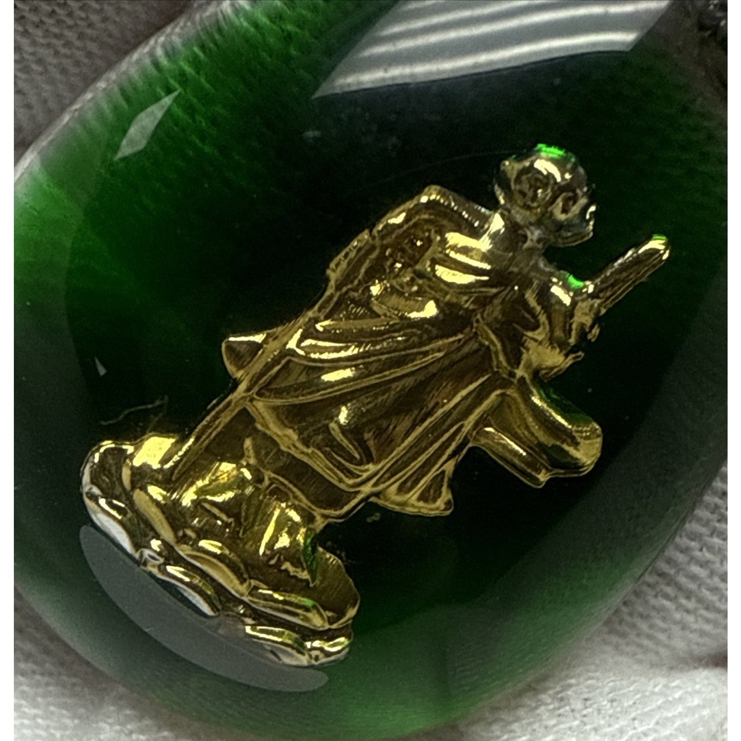 Vintage Green Lucite Resin Encased Gold Buddha 18k GP Amulet Pendant As-Is