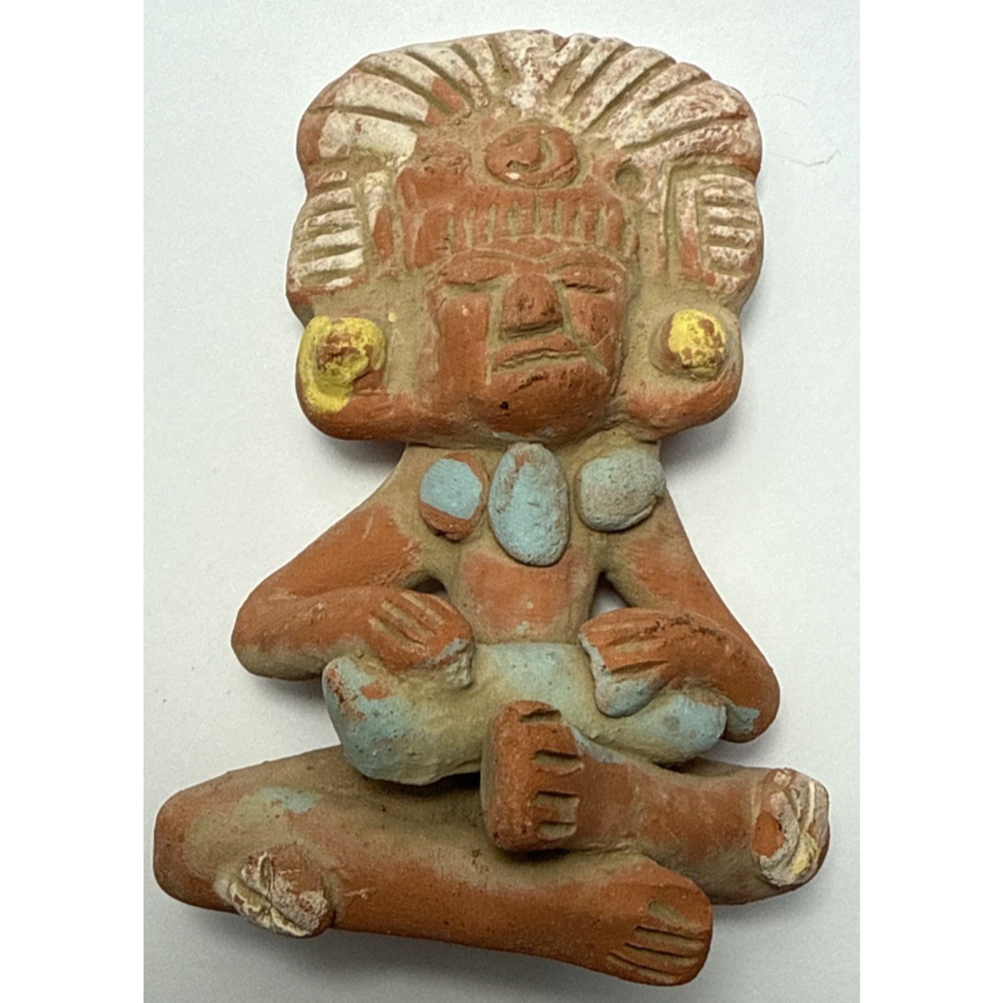Vintage Native Pottery Aztec Maya Clay Figurine Warrior Inca Painted