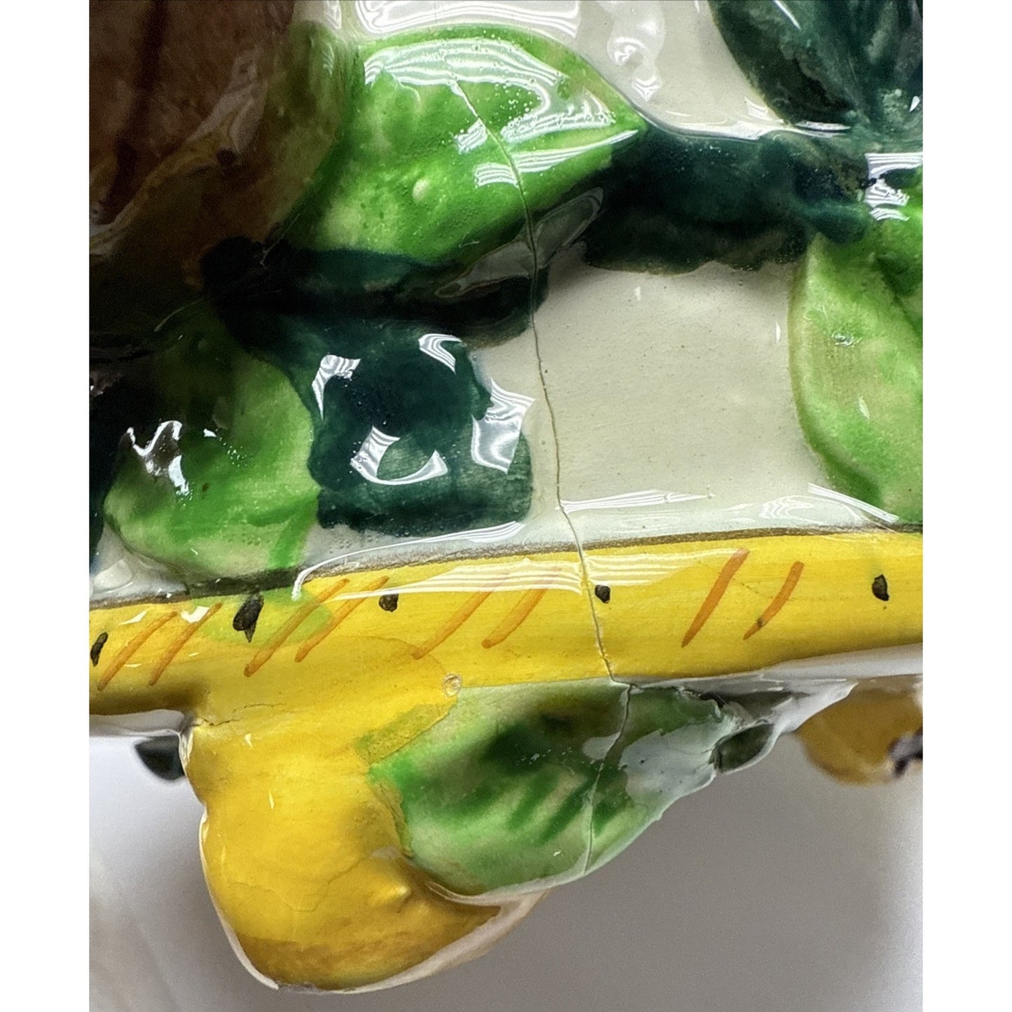 Vtg Fruit Majolica Serving Bowl Dish Lid Tureen Italy Preserve Pot As Is Rread