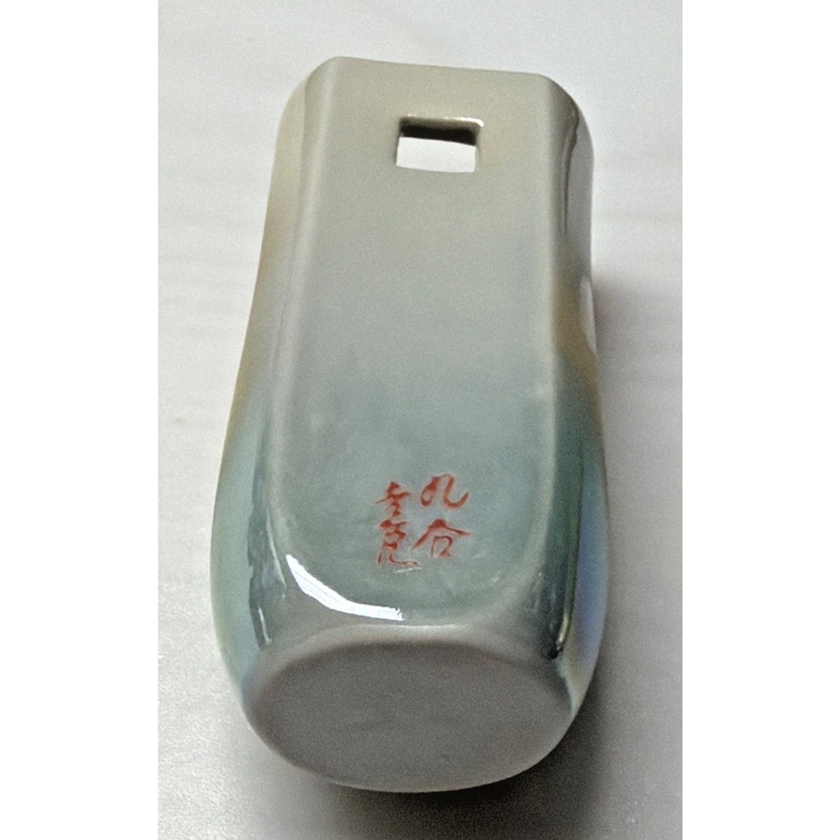 Vtg Kutani Yaki Porcelain Wall Vase Signed Iridescent Flowers Ombre Green Japan