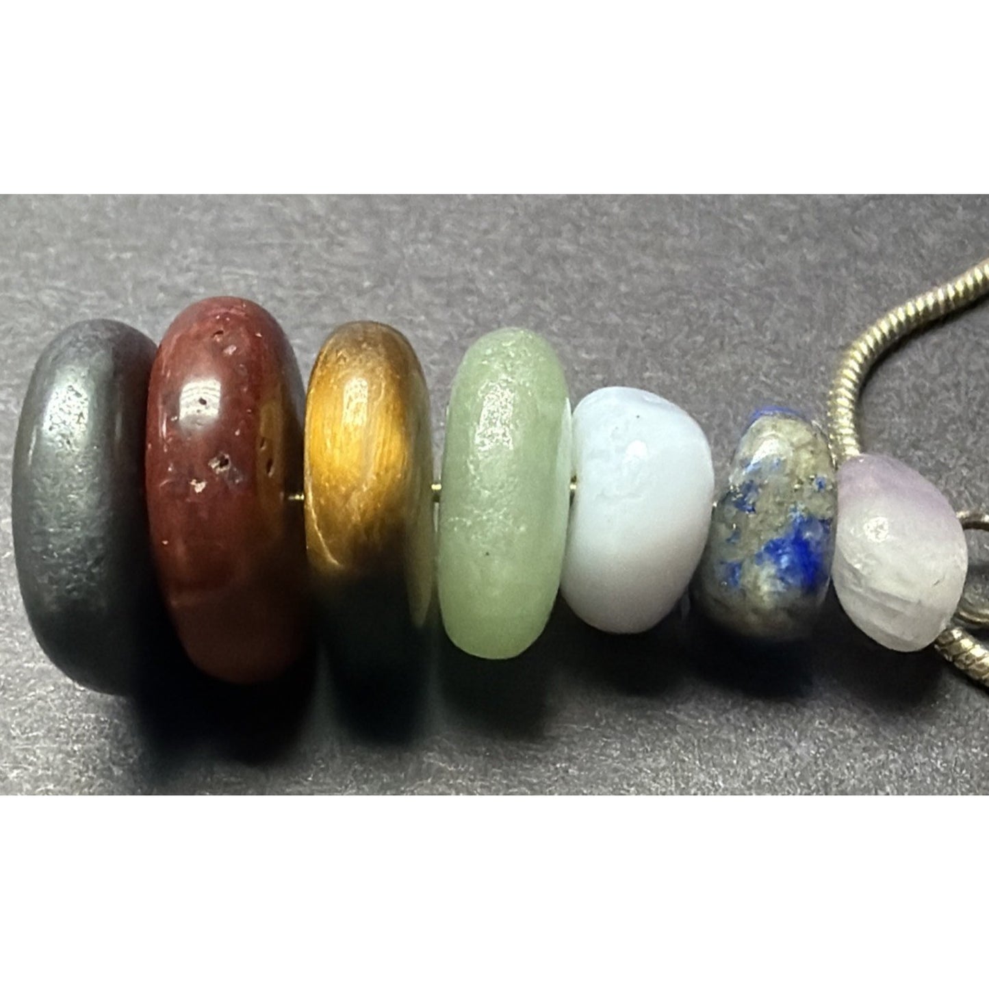 Vtg Semi Precious Stacked Stone Pendant Sterling Silver 18 Inch Chain Necklace