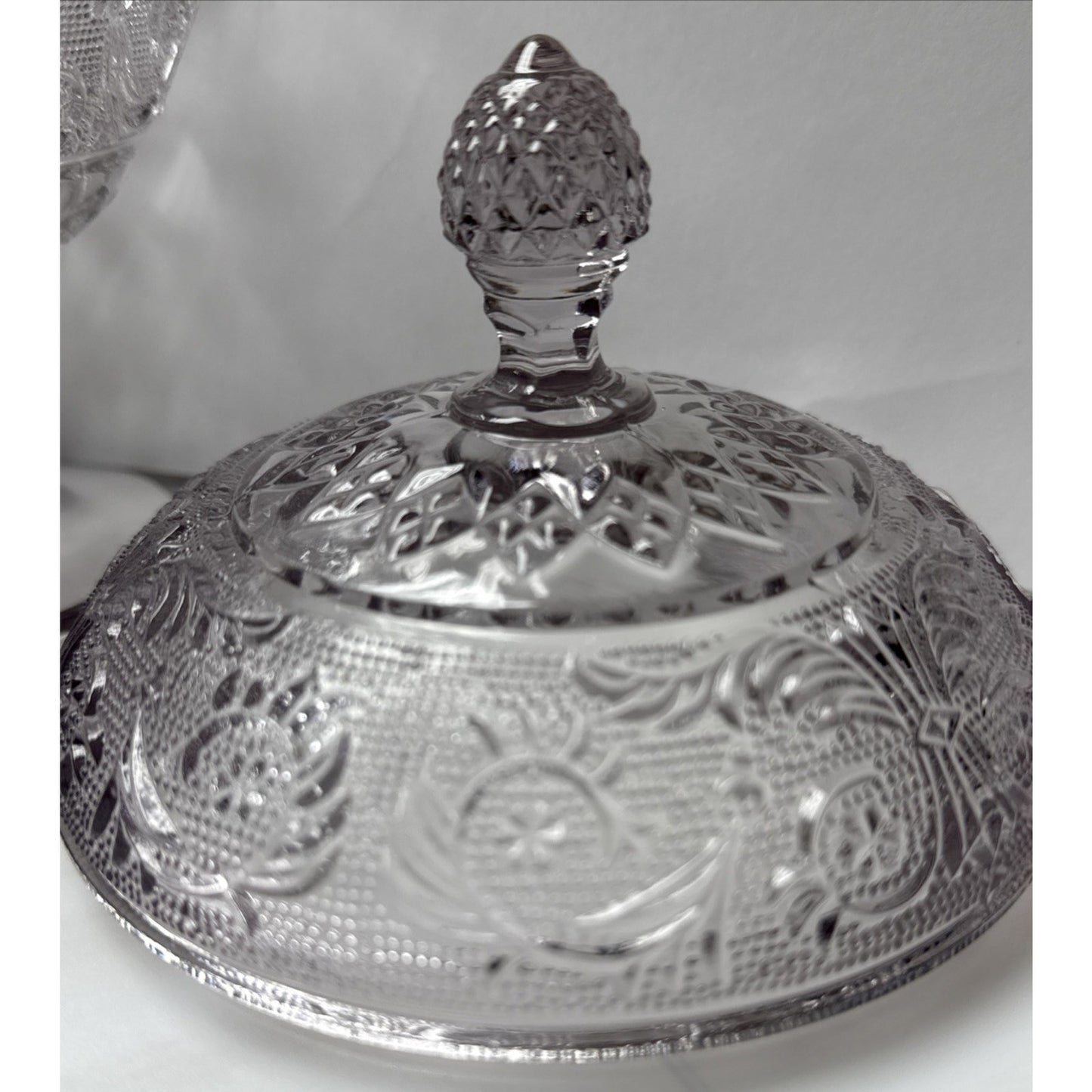 Duncan Miller Sandwich Glass Pale Lavender Lilac Covered Candy Dish Pedestal