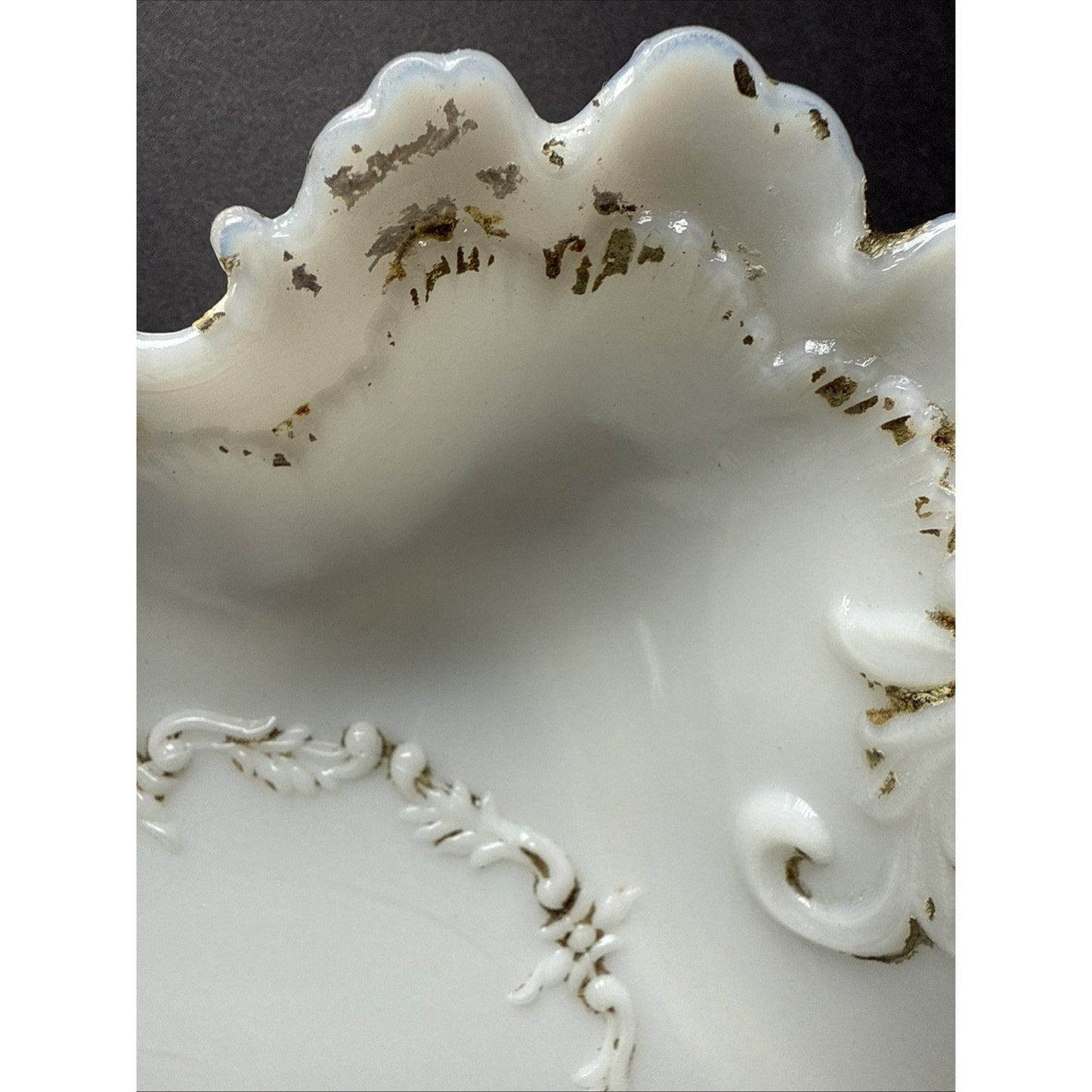 EAPG Dithridge Glass Opalware No 192 Open Handle Card Receiver Trinket Bowl